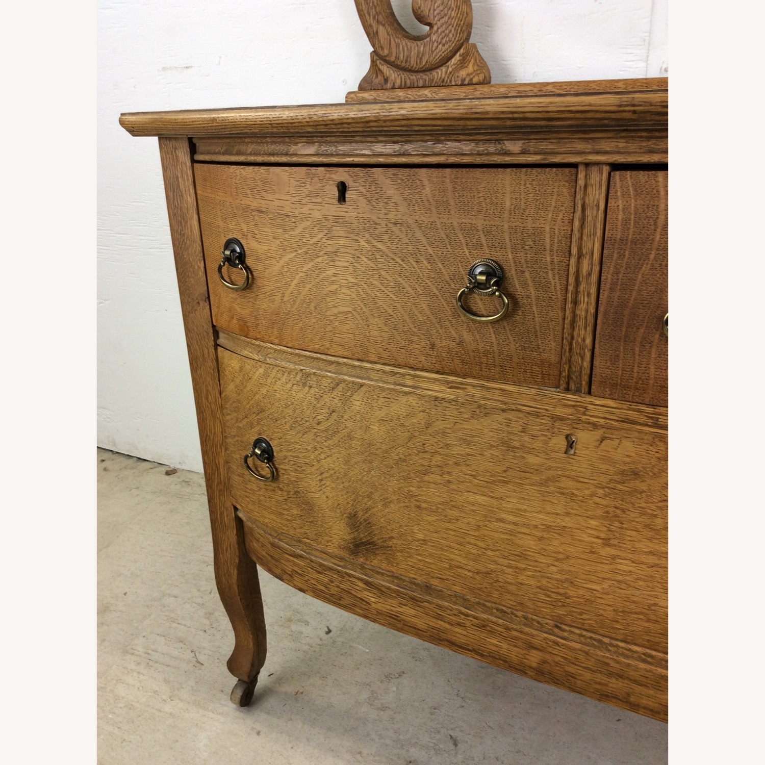 Antique Oak 3 Drawer Dresser with Oval Mirror - image-21