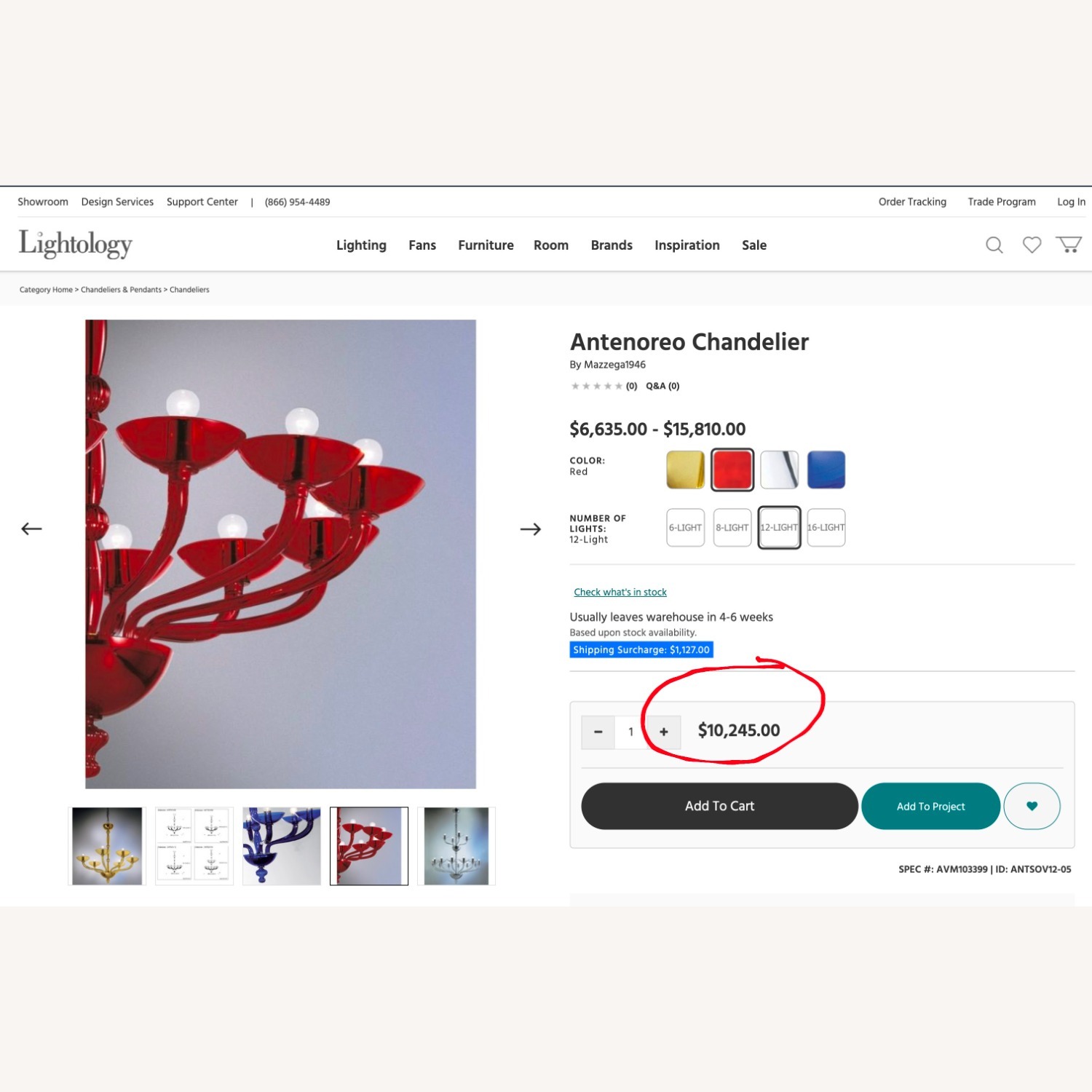 Antenoreo Venetian red Chandelier by Mazzega1946 - image-4