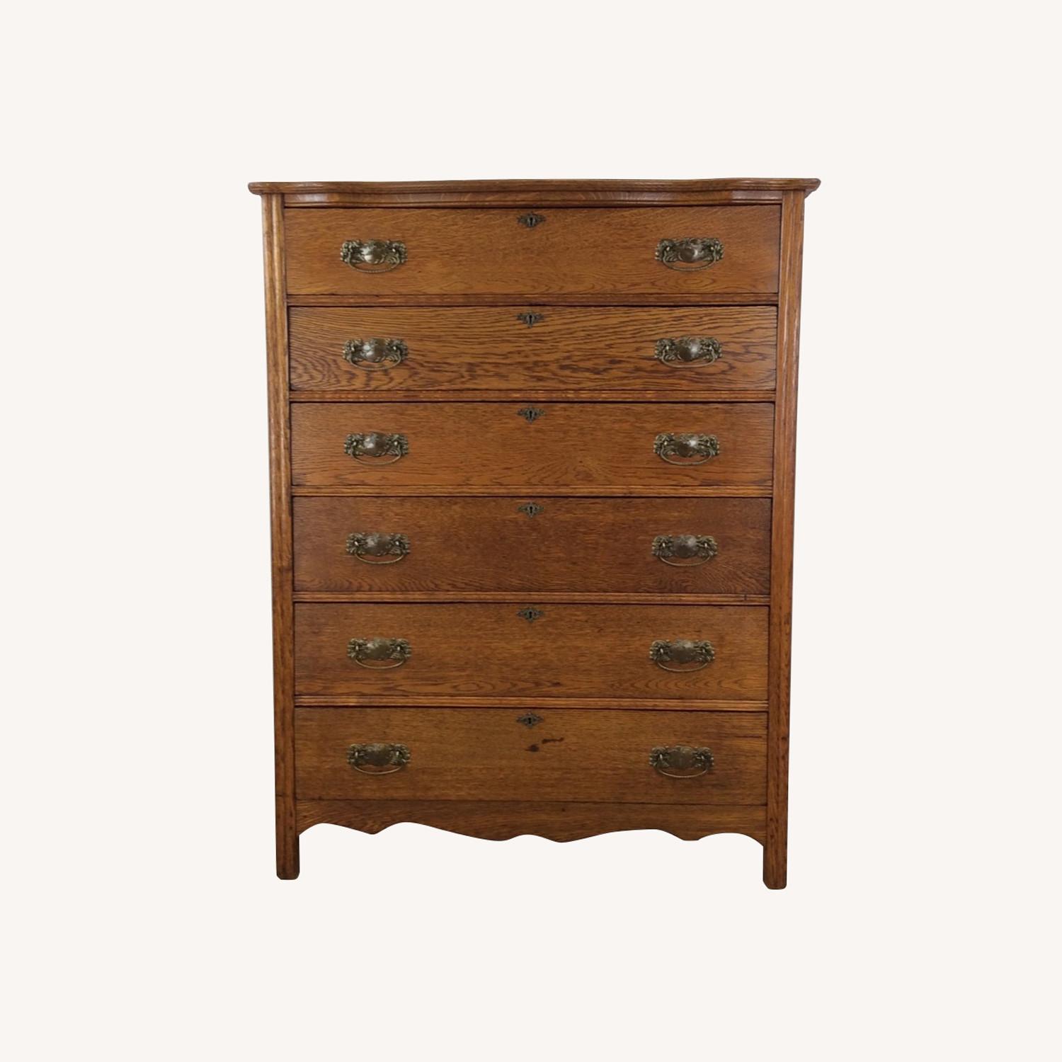 Antique Oak 6 Drawer Dresser with Brass Hardware - image-0