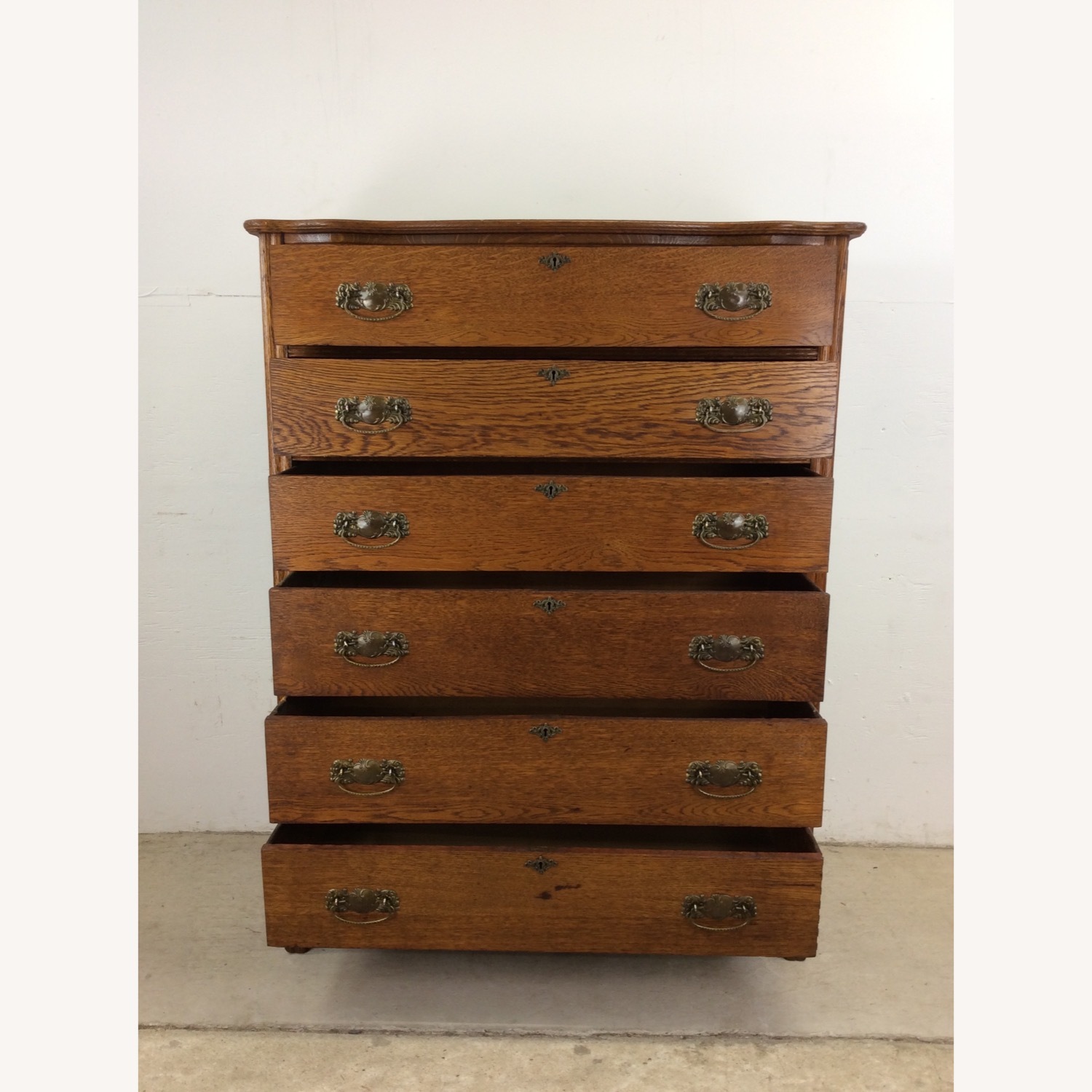 Antique Oak 6 Drawer Dresser with Brass Hardware - image-20