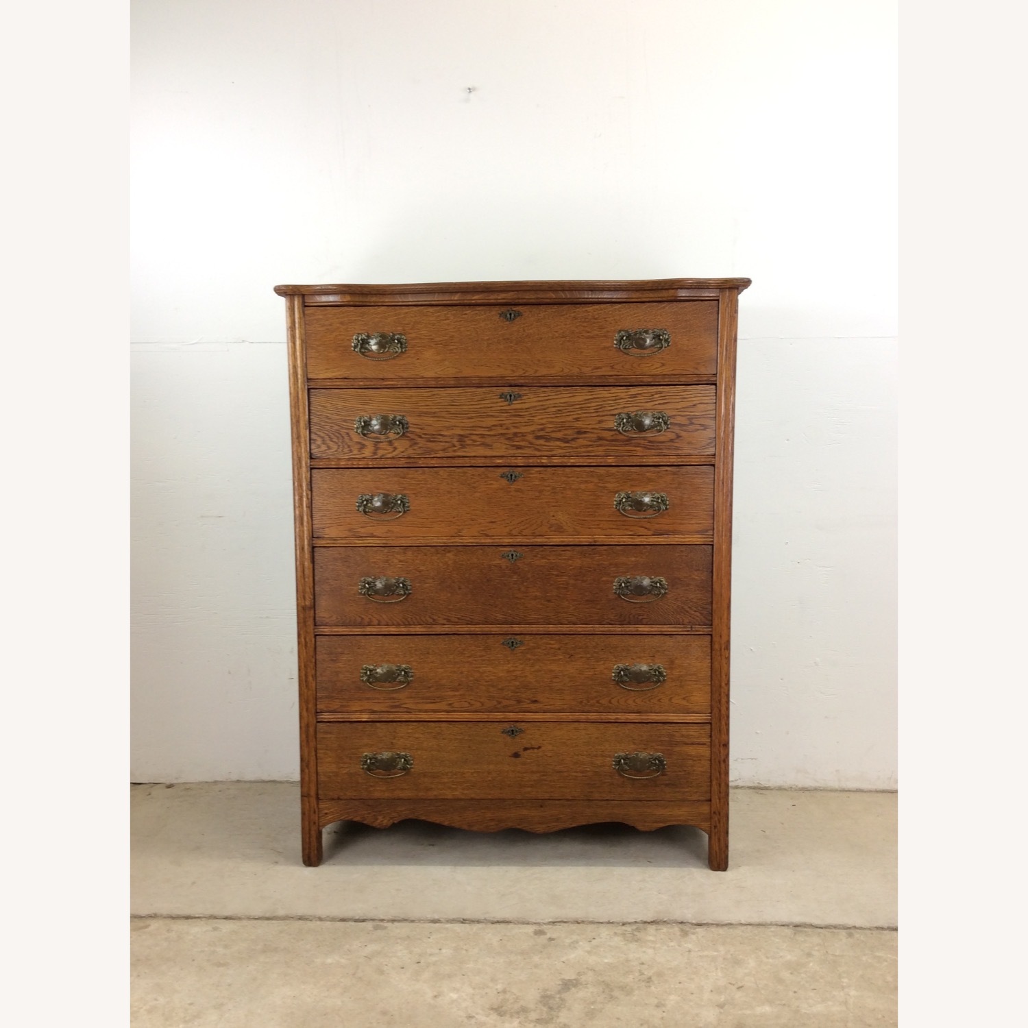 Antique Oak 6 Drawer Dresser with Brass Hardware - image-1