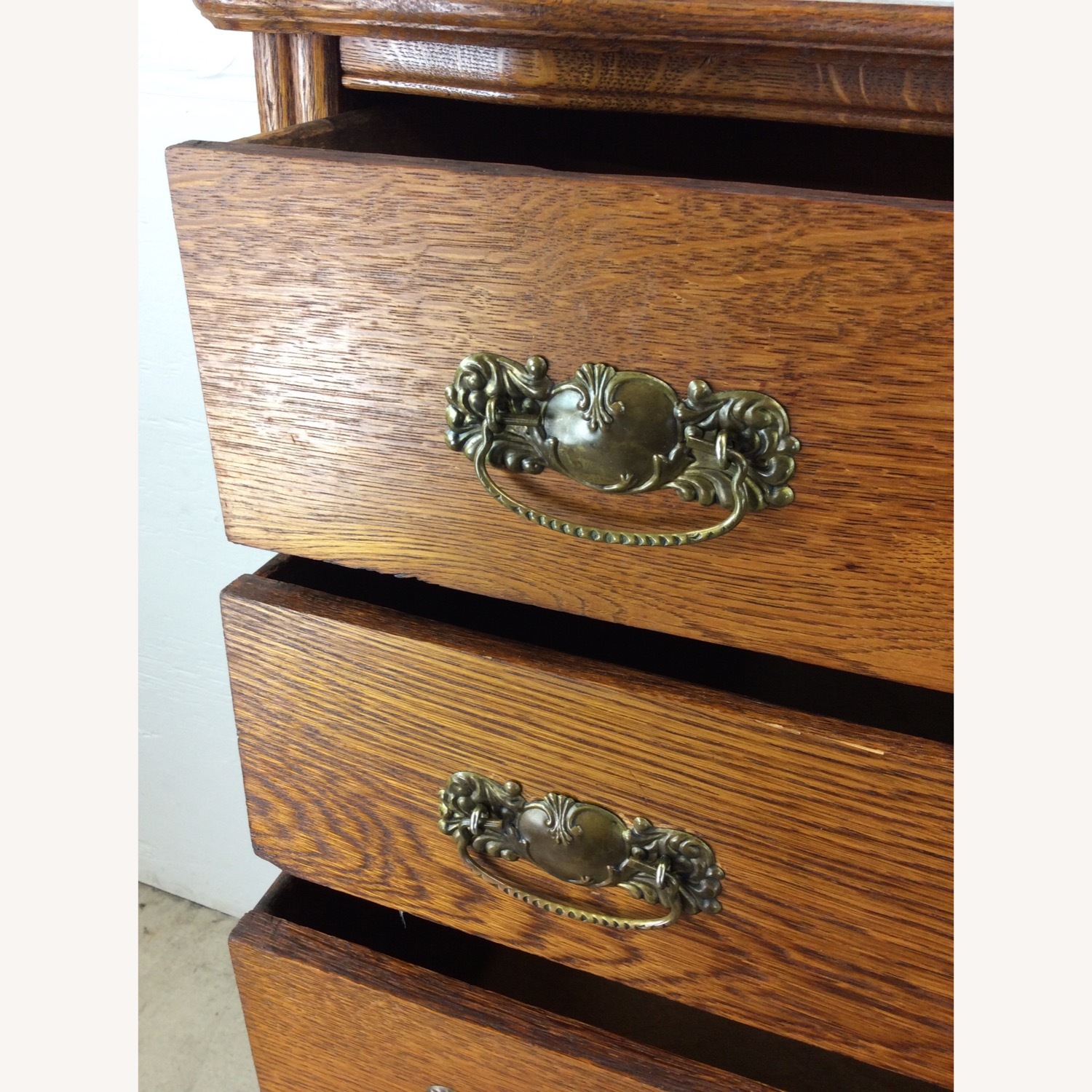 Antique Oak 6 Drawer Dresser with Brass Hardware - image-24