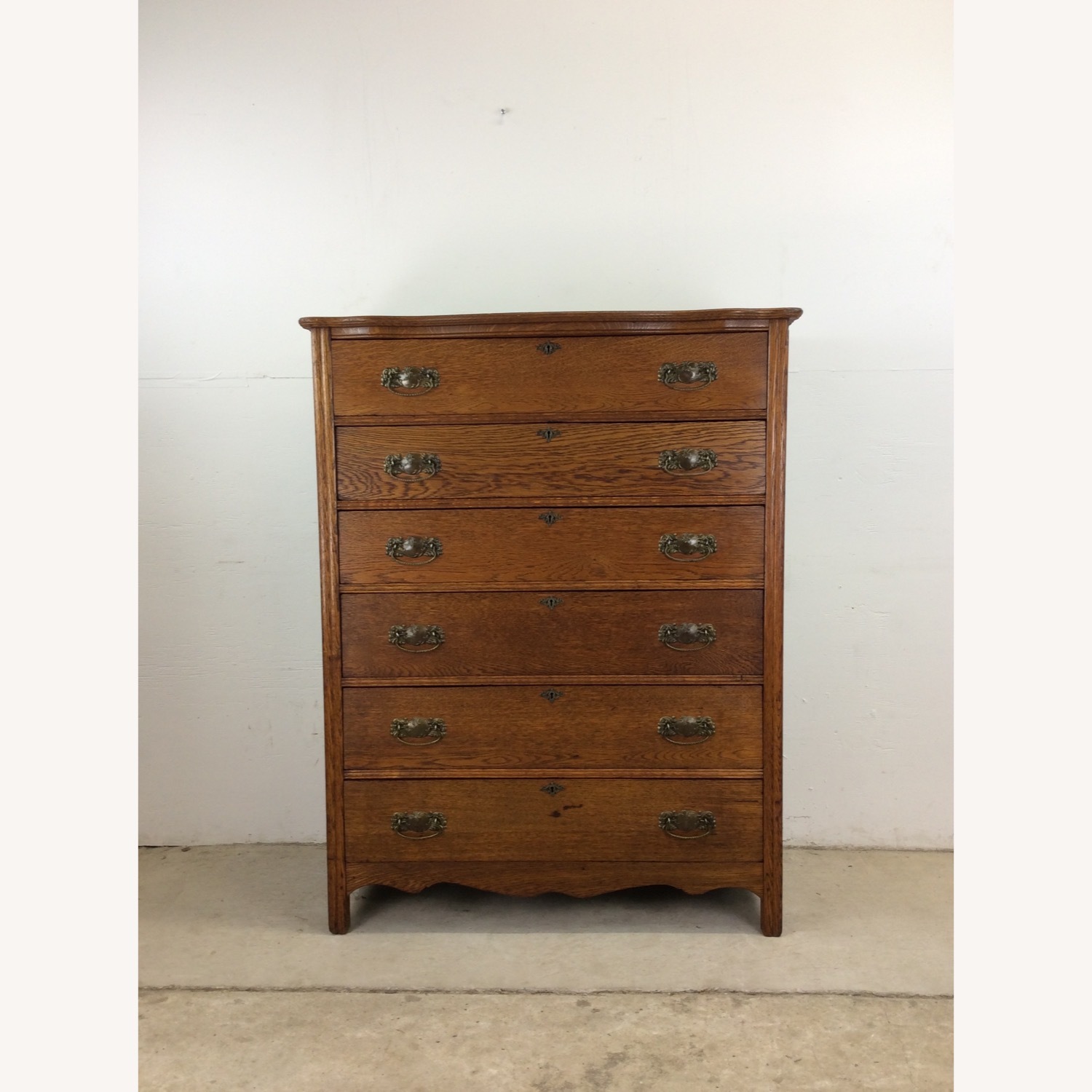 Antique Oak 6 Drawer Dresser with Brass Hardware - image-2