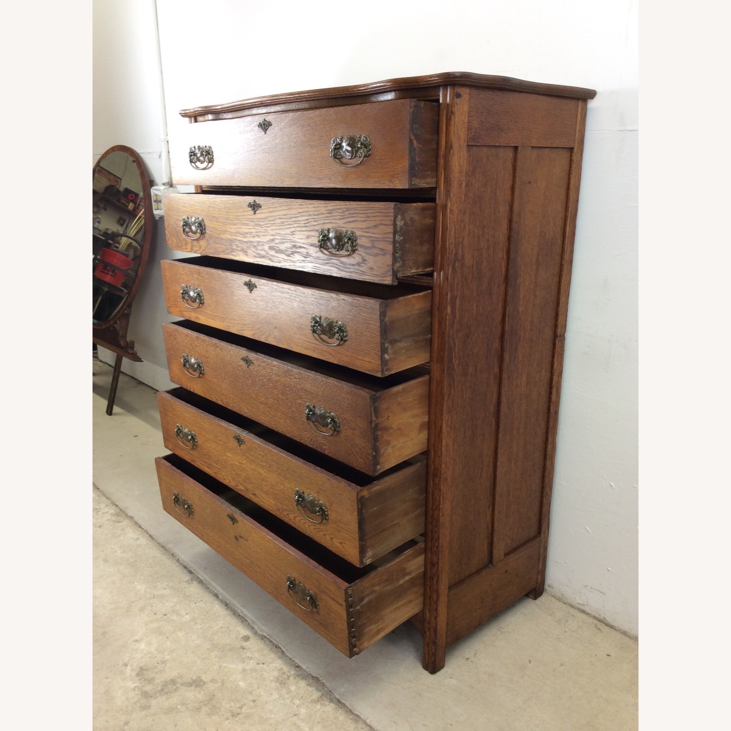 Antique Oak 6 Drawer Dresser with Brass Hardware - image-22