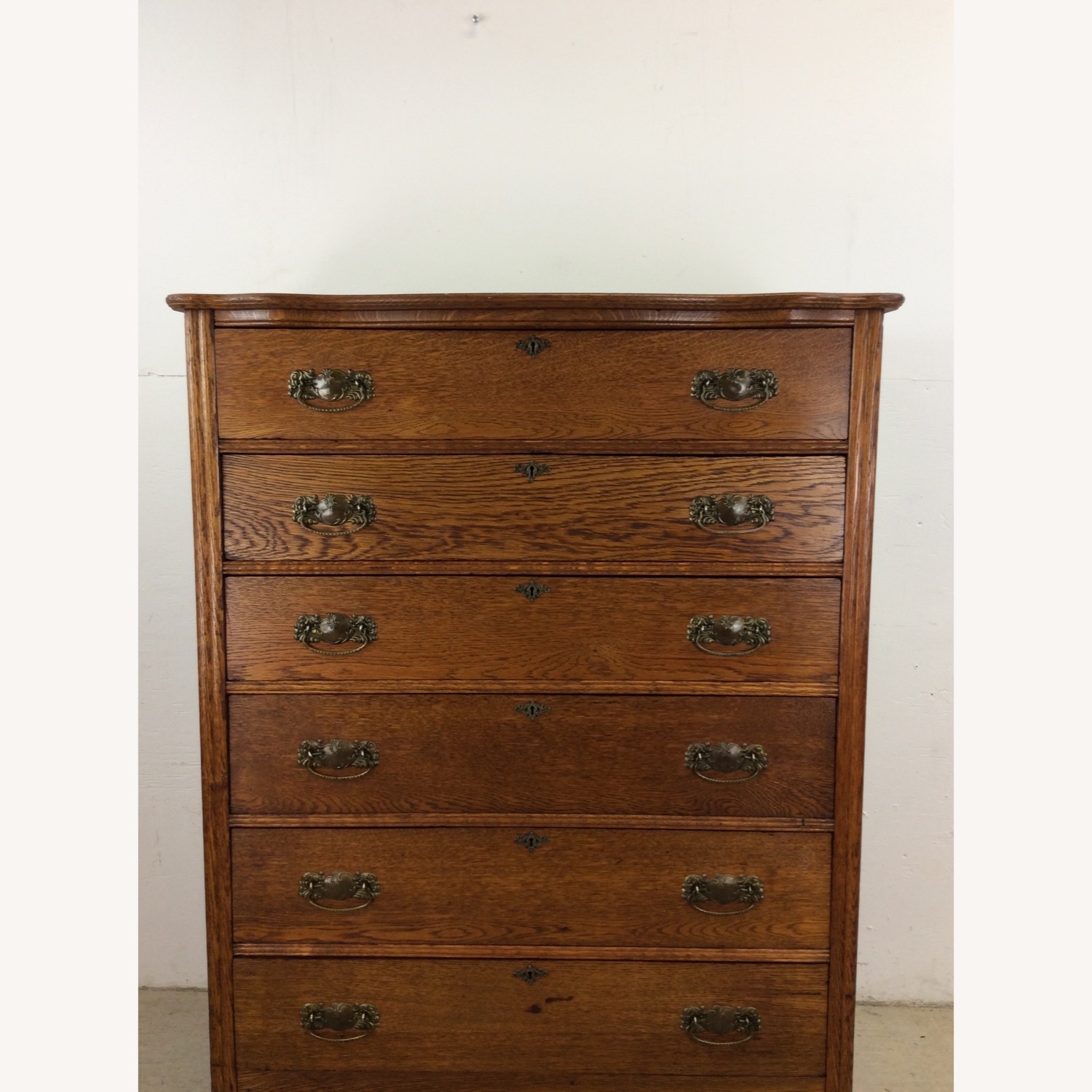 Antique Oak 6 Drawer Dresser with Brass Hardware - image-4
