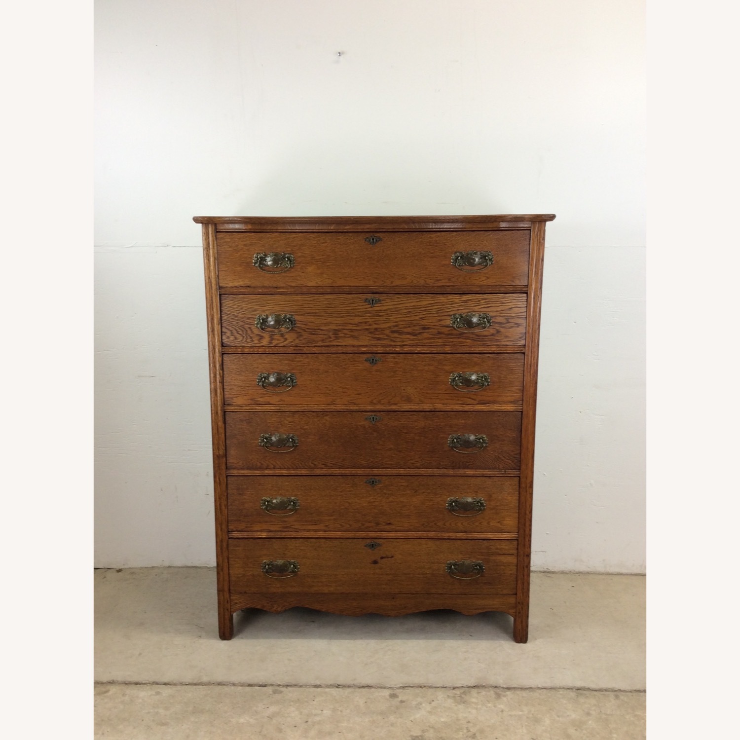 Antique Oak 6 Drawer Dresser with Brass Hardware - image-3