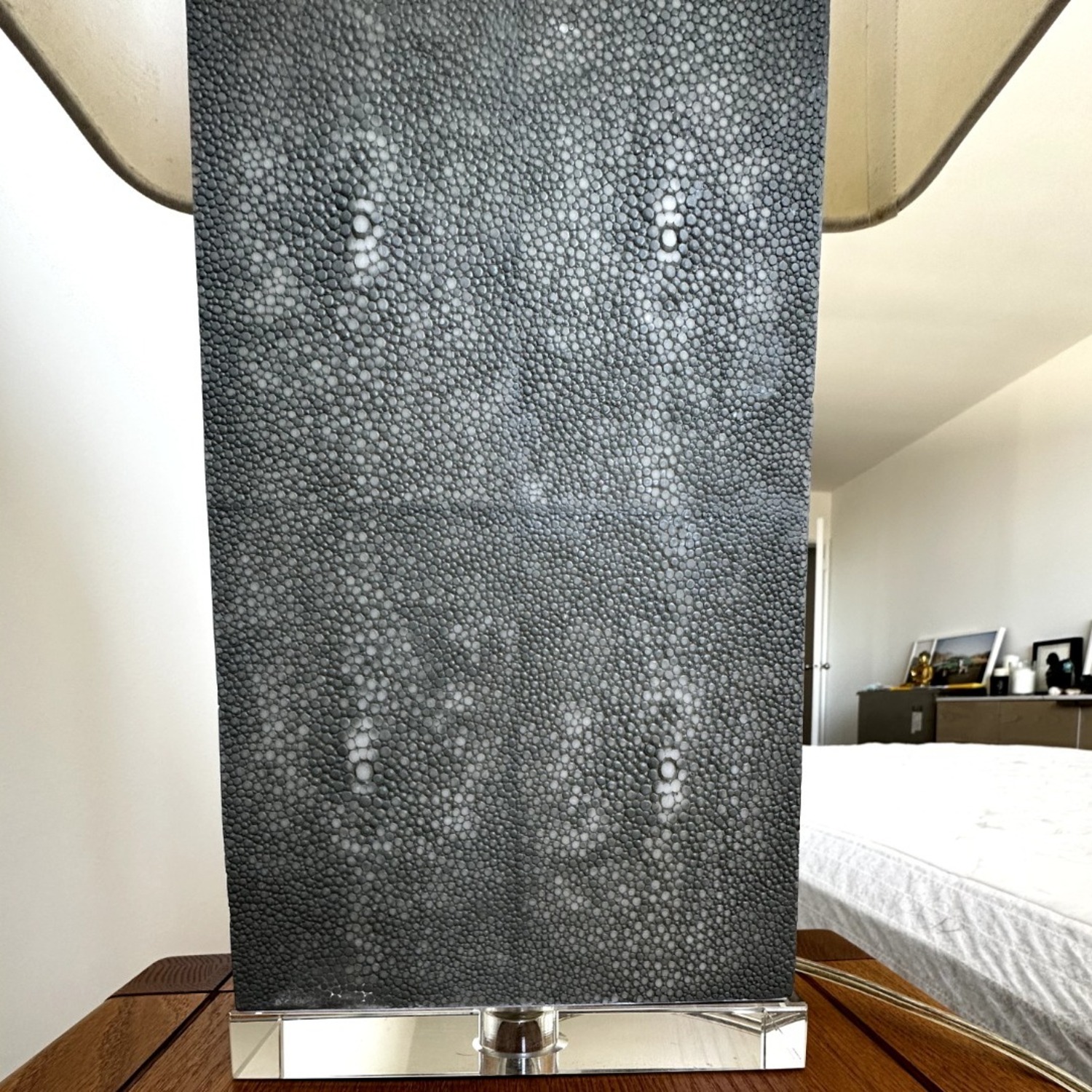 Textured Leather Gray Table Lamp - image-3