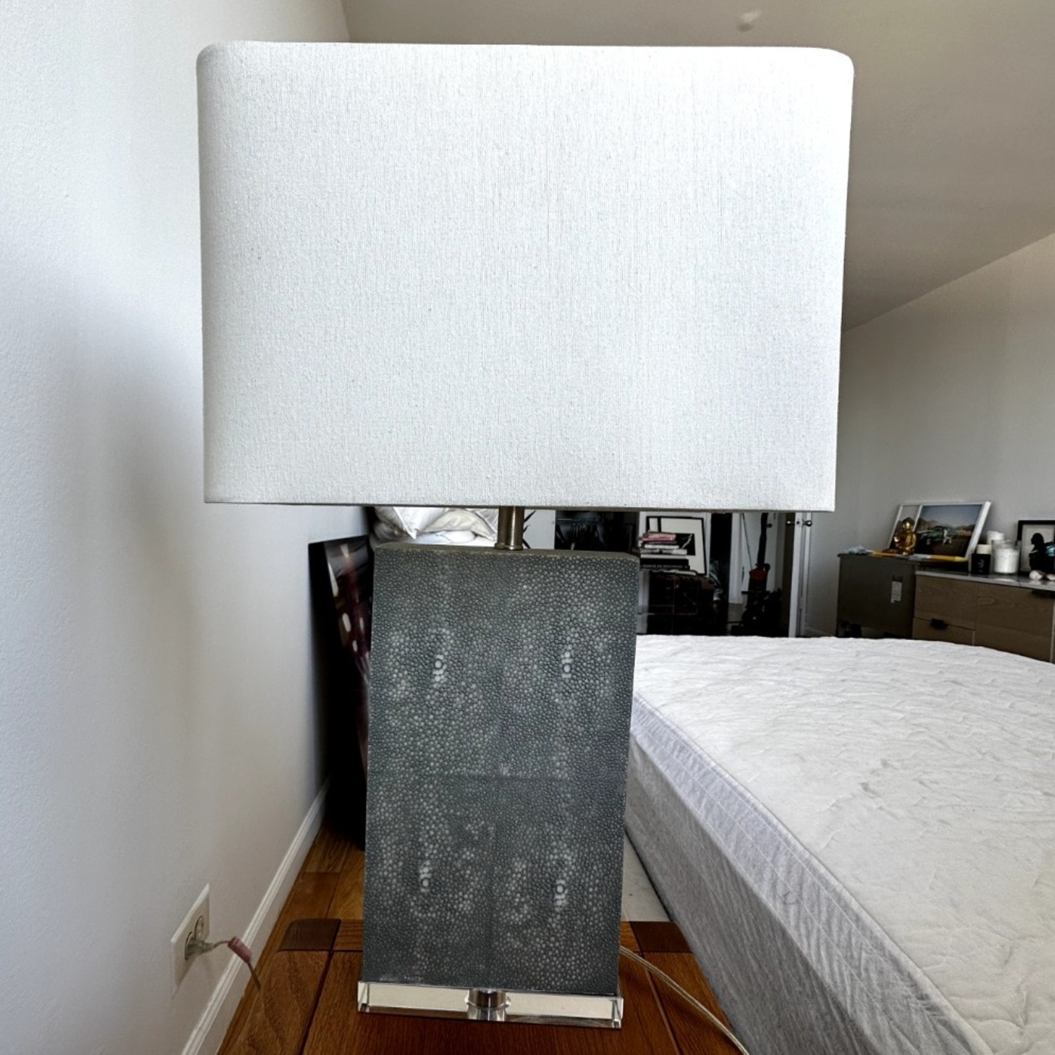 Textured Leather Gray Table Lamp - image-4