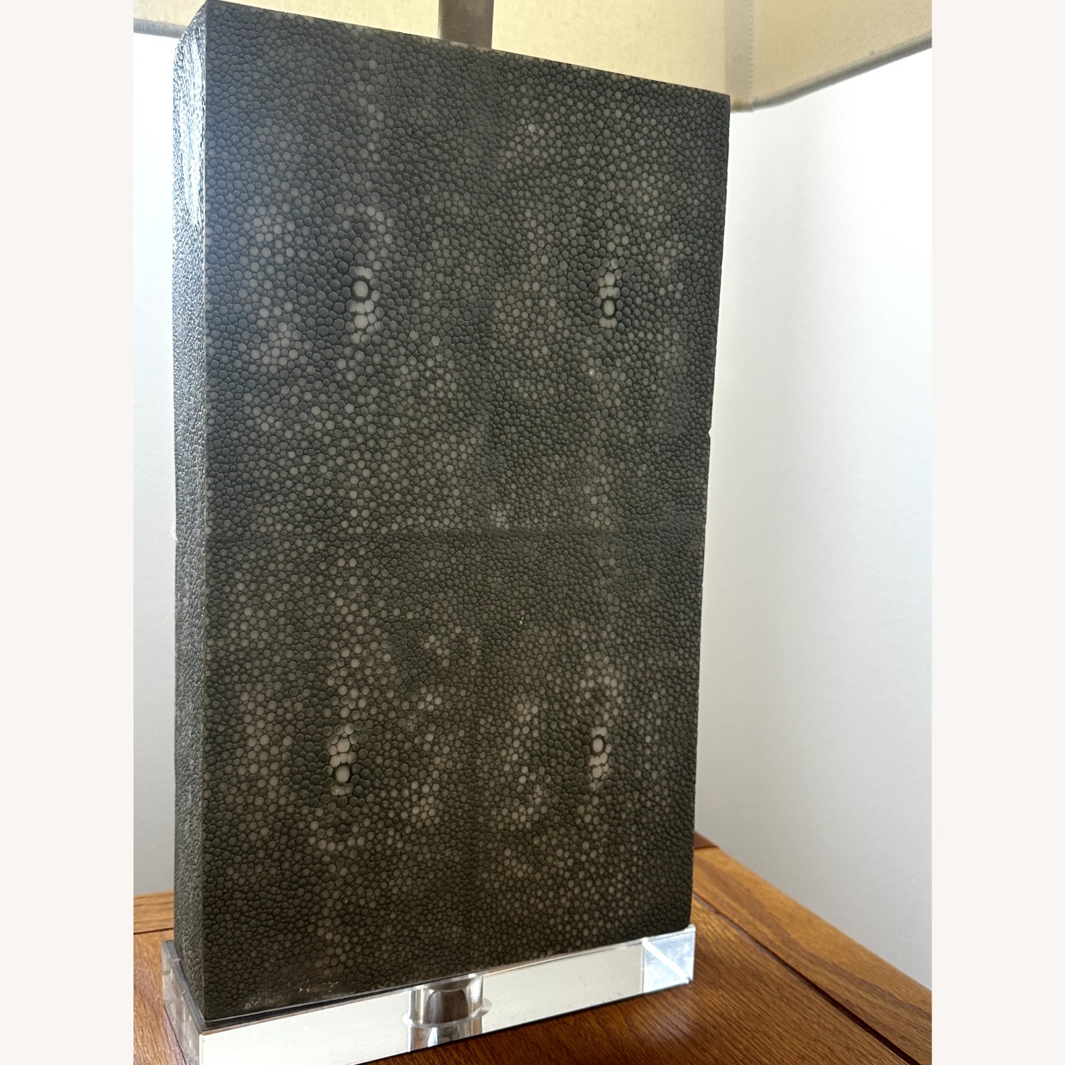 Textured Leather Gray Table Lamp - image-1