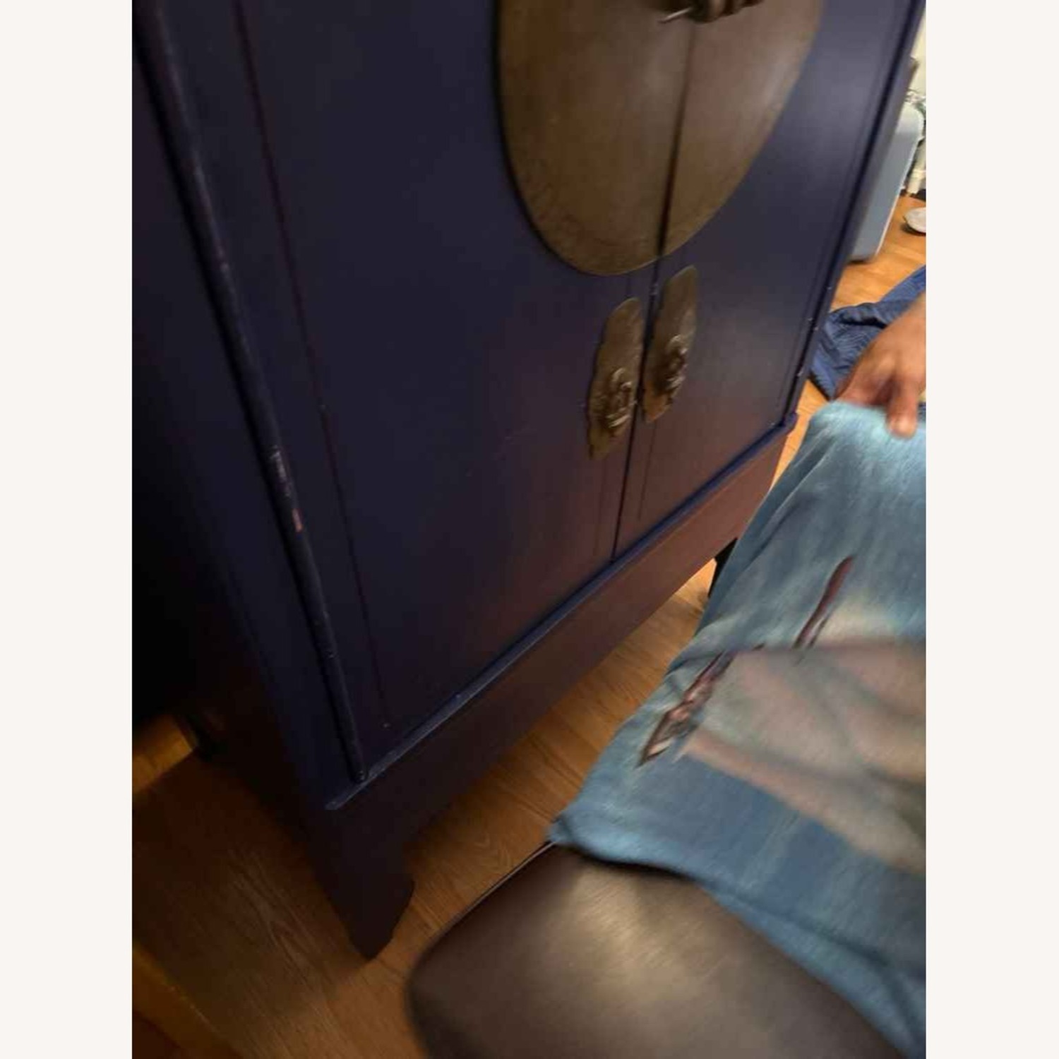 Distressed Navy Blue Elmwood Chinese Ming Armoire - image-3