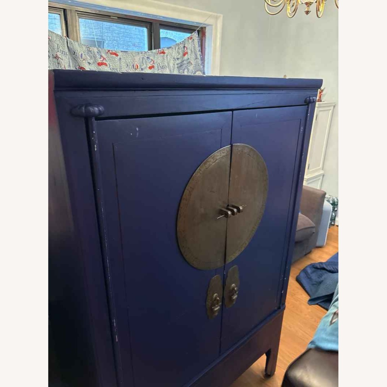 Distressed Navy Blue Elmwood Chinese Ming Armoire - image-2