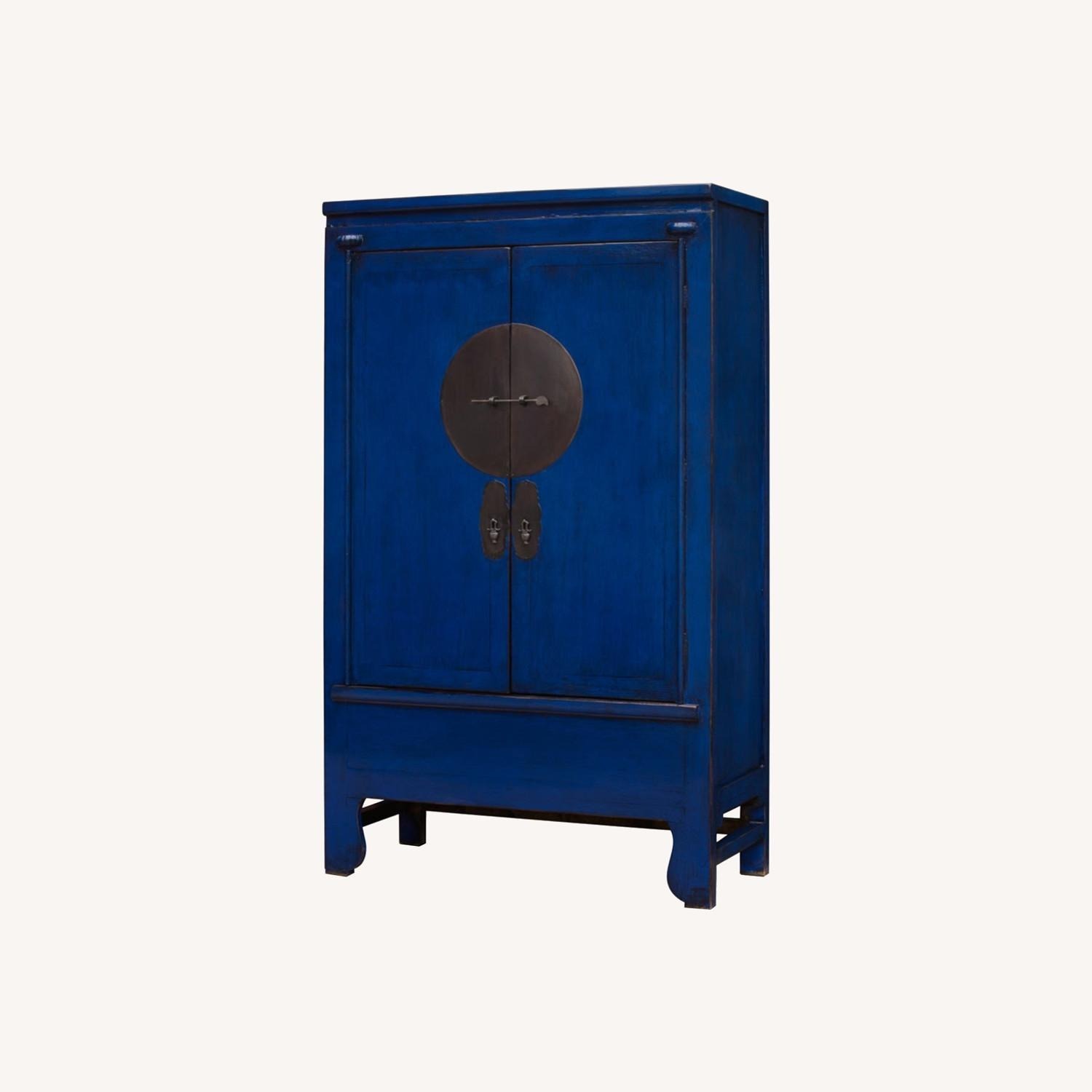 Distressed Navy Blue Elmwood Chinese Ming Armoire - image-0