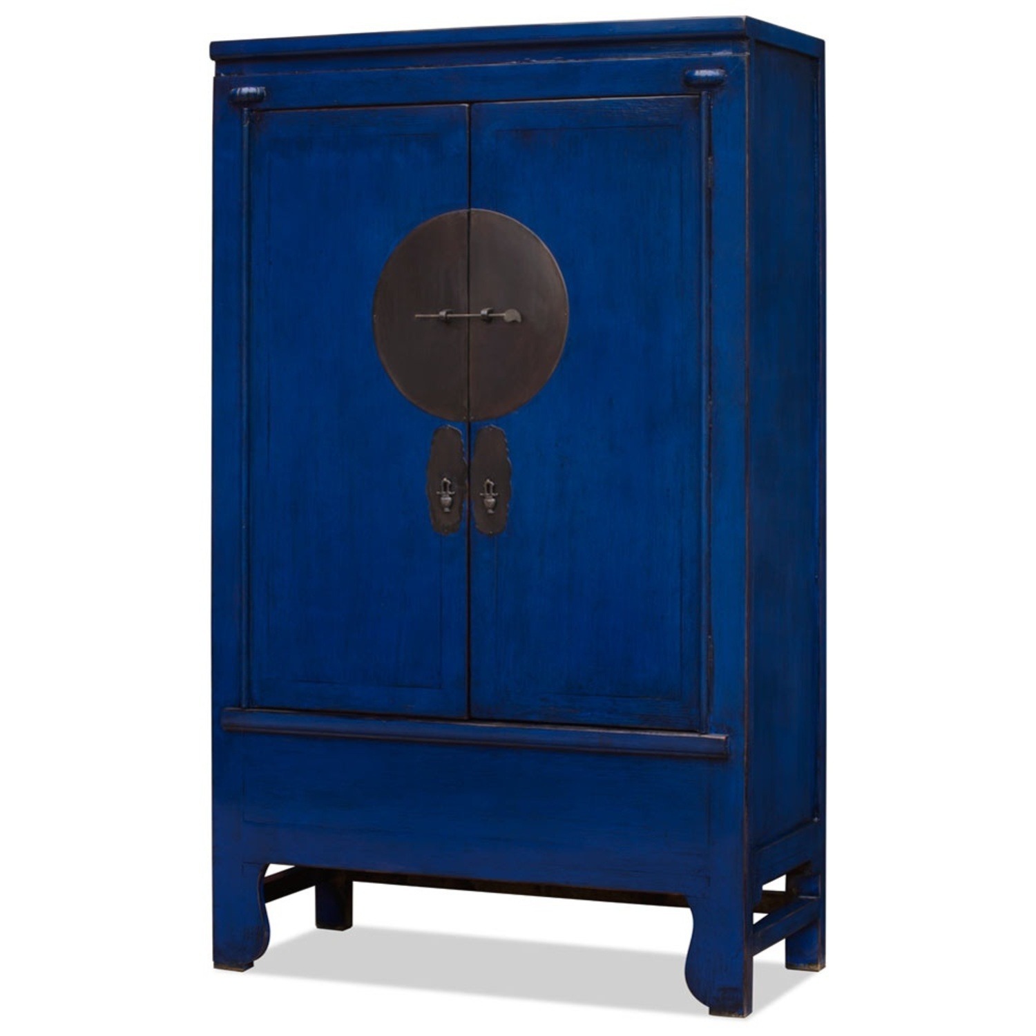 Distressed Navy Blue Elmwood Chinese Ming Armoire - image-1