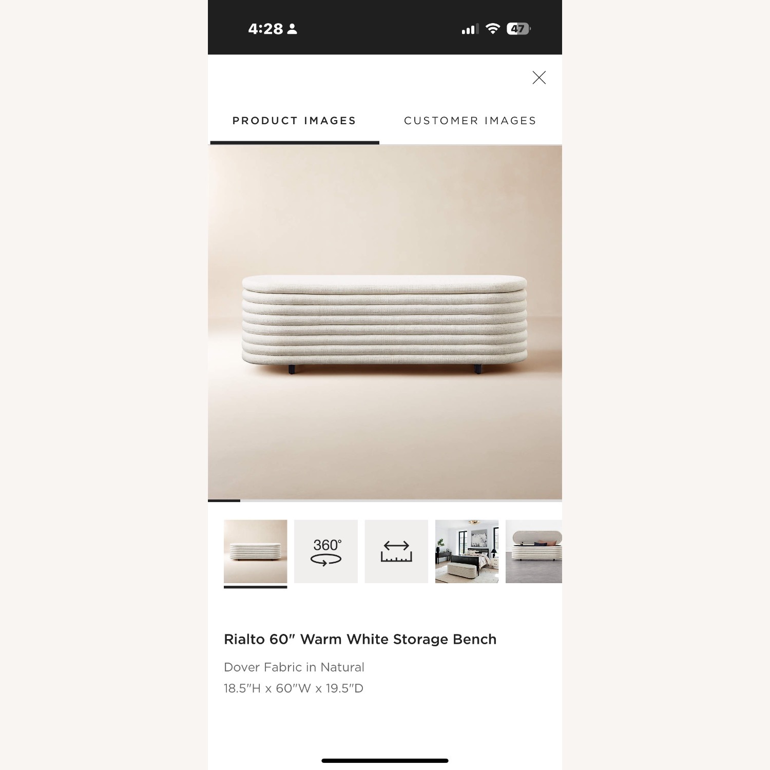 Rialto 60" Warm White Storage Bench - image-1