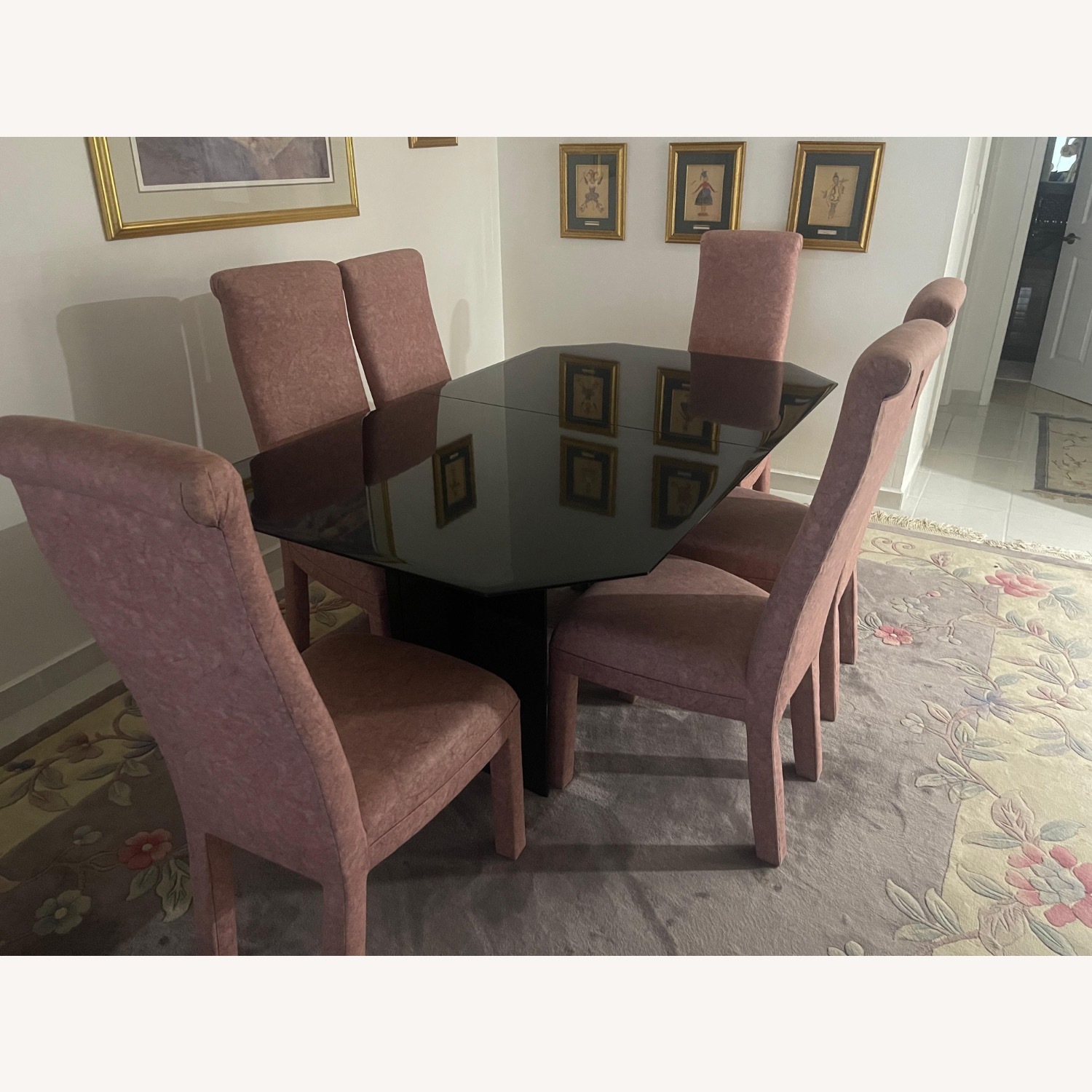 Italian Black Glass Dining Table and Chairs - image-1