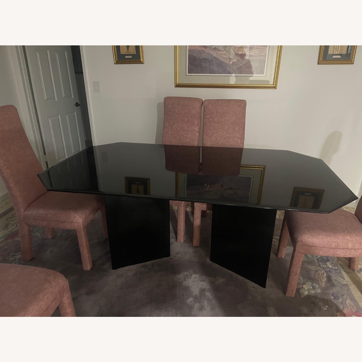 Italian Black Glass Dining Table and Chairs - image-2