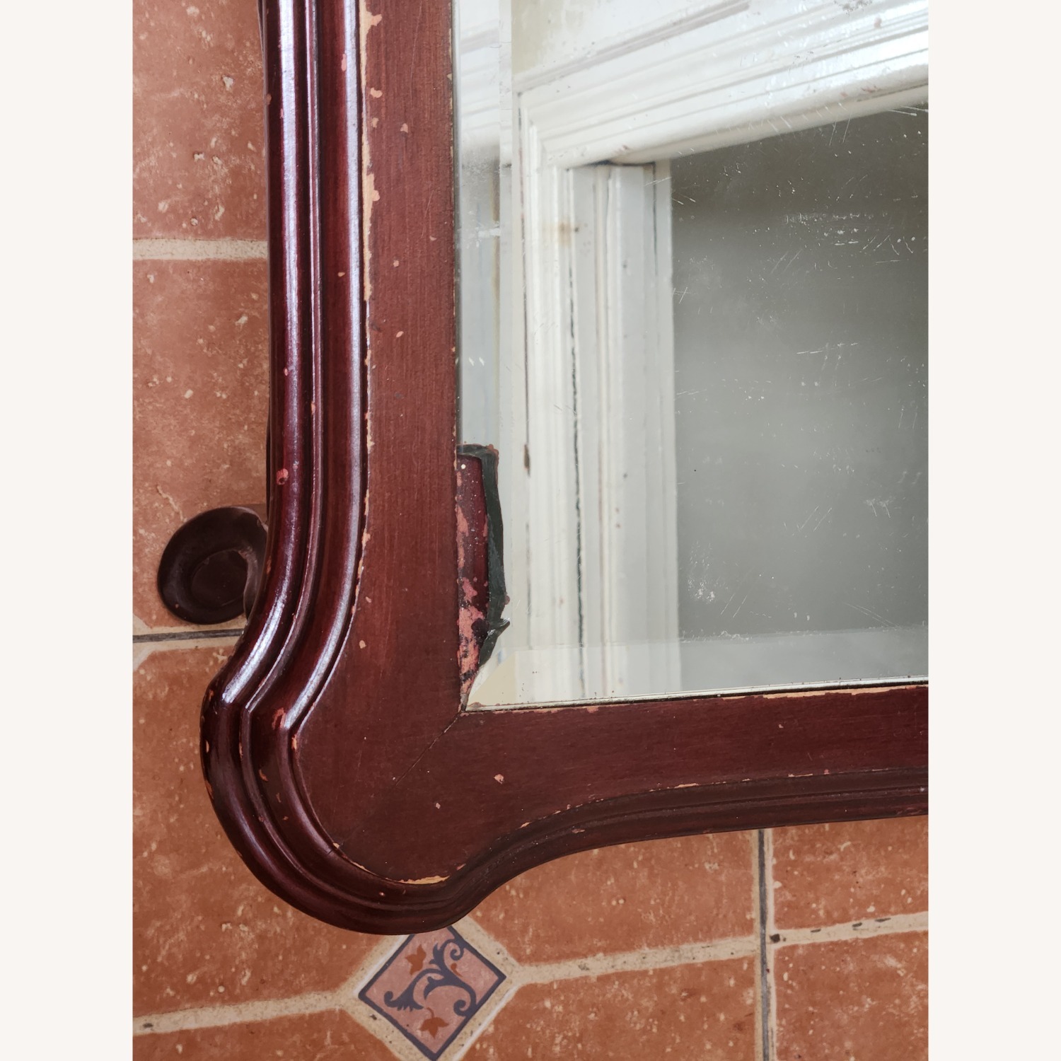 Vintage Dark Red Mahogany Mirror Top Coffee Table - image-5