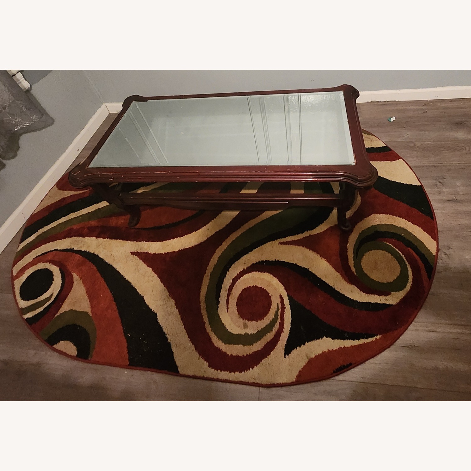 Vintage Dark Red Mahogany Mirror Top Coffee Table - image-15