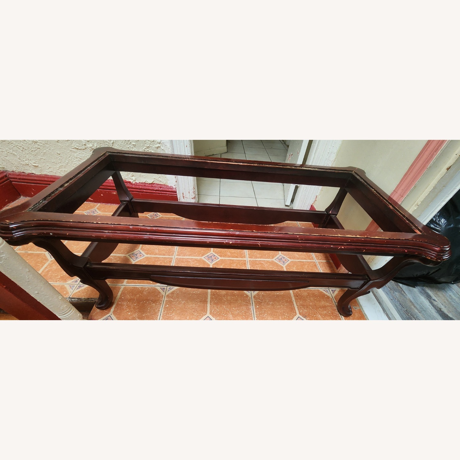 Vintage Dark Red Mahogany Mirror Top Coffee Table - image-2