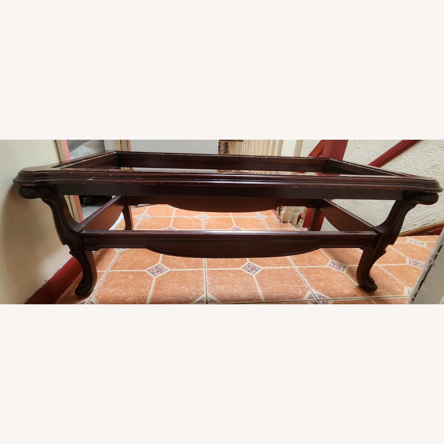 Vintage Dark Red Mahogany Mirror Top Coffee Table - image-3