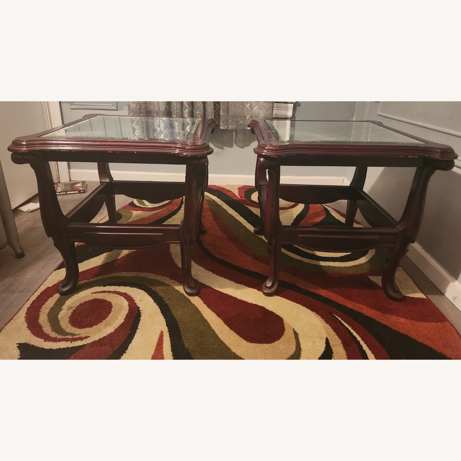 Vintage Dark Red Mahogany Mirror Top Coffee Table - image-12