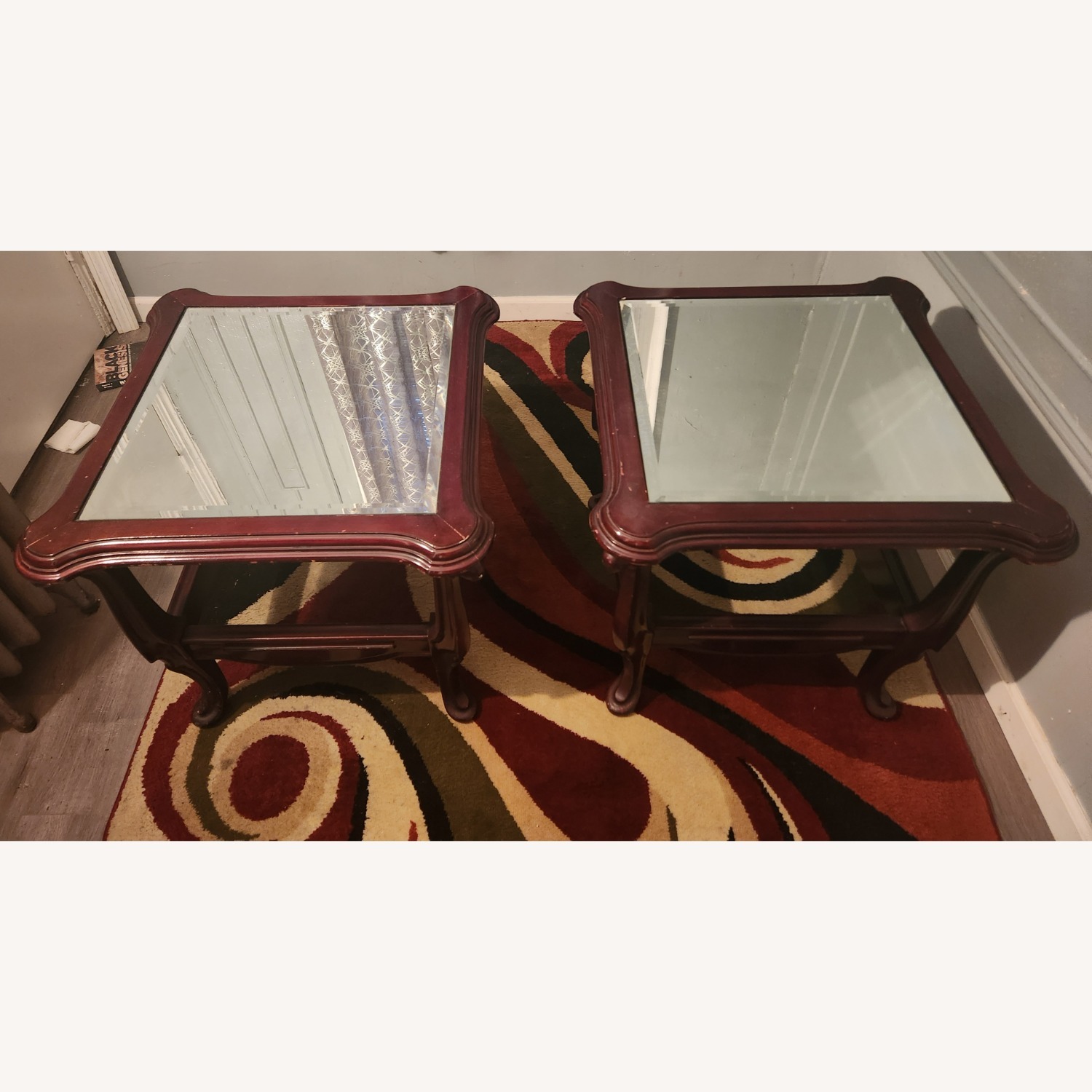 Vintage Dark Red Mahogany Mirror Top Coffee Table - image-13