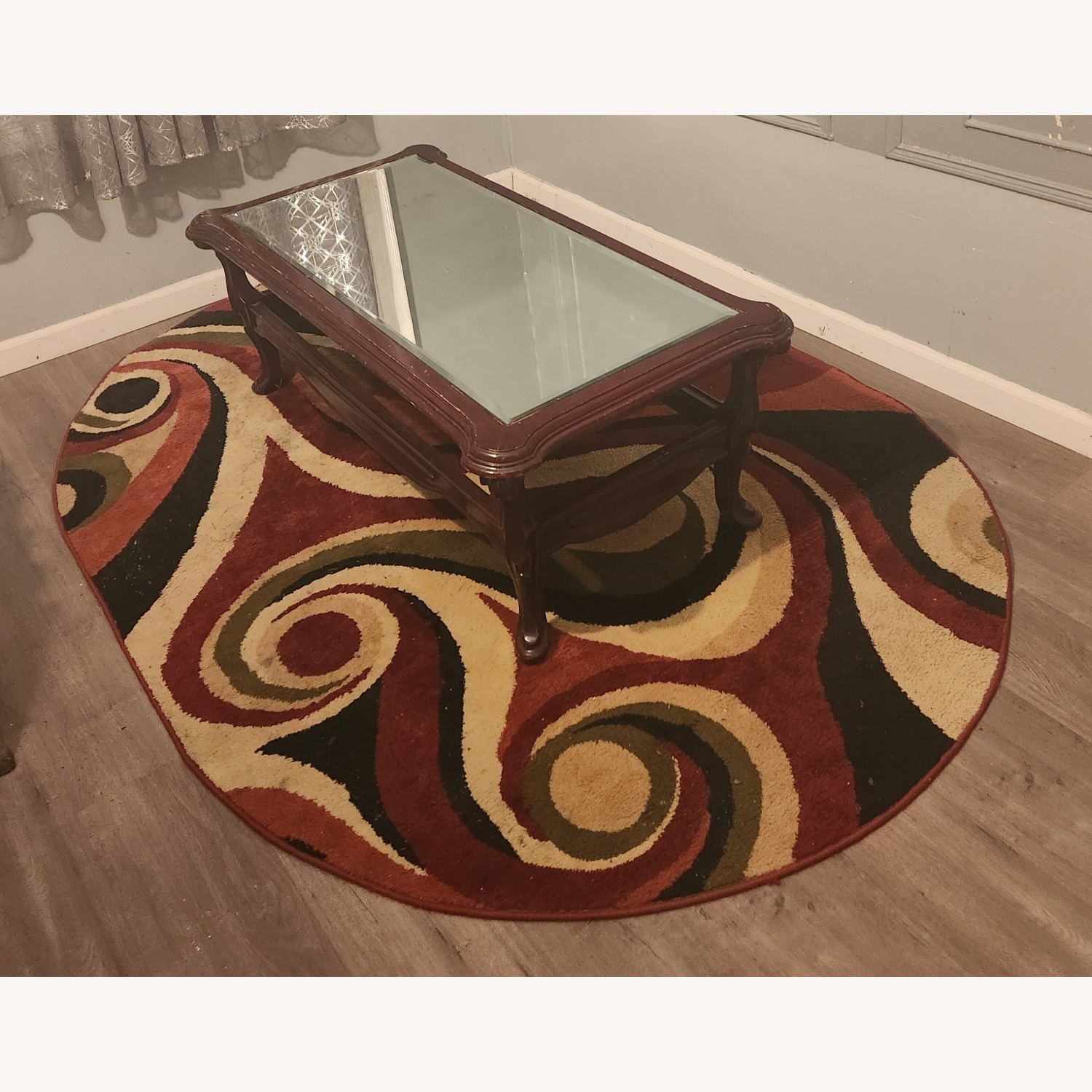 Vintage Dark Red Mahogany Mirror Top Coffee Table - image-14