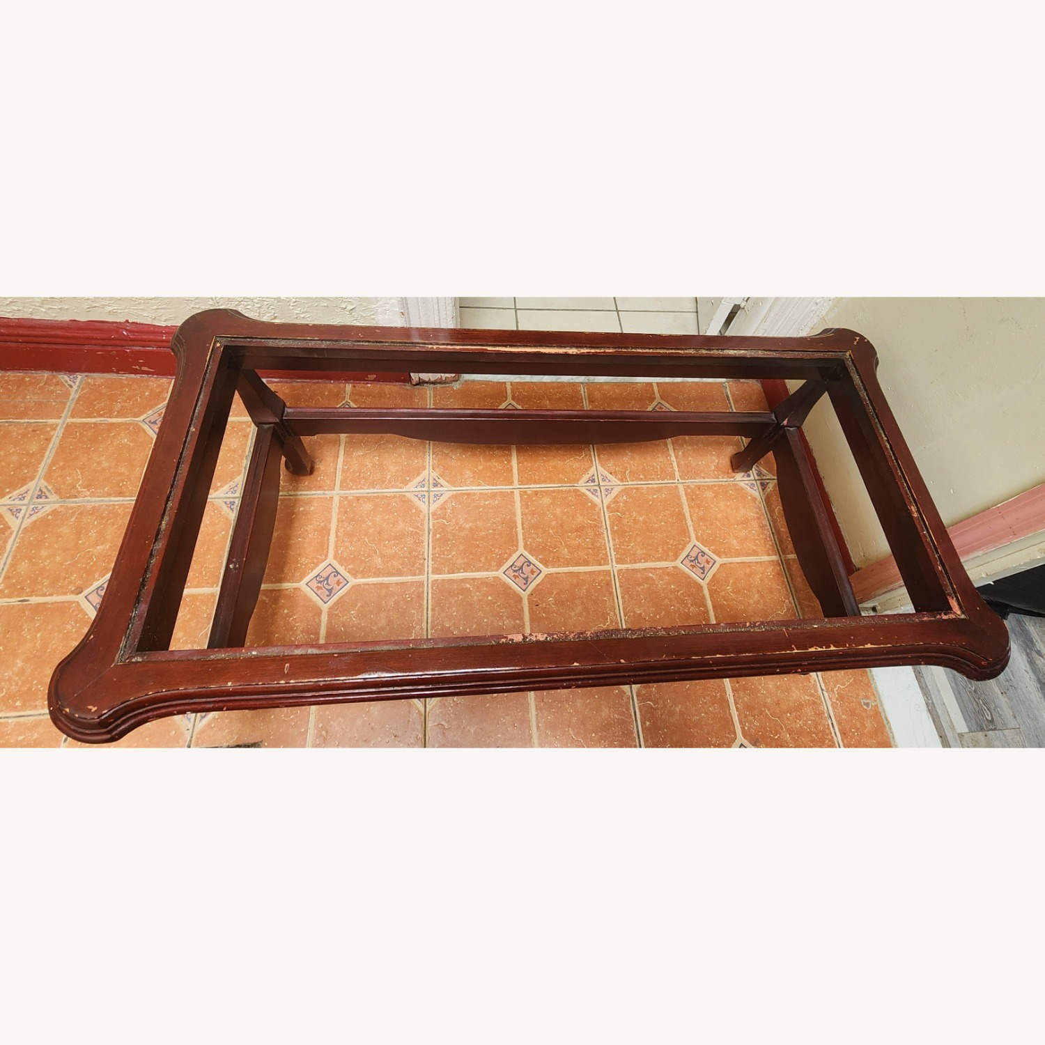 Vintage Dark Red Mahogany Mirror Top Coffee Table - image-4