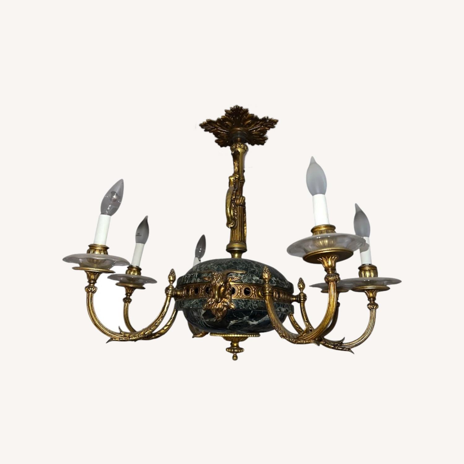 Imperial Gilt Bronze & Green Marble Chandelier - image-0