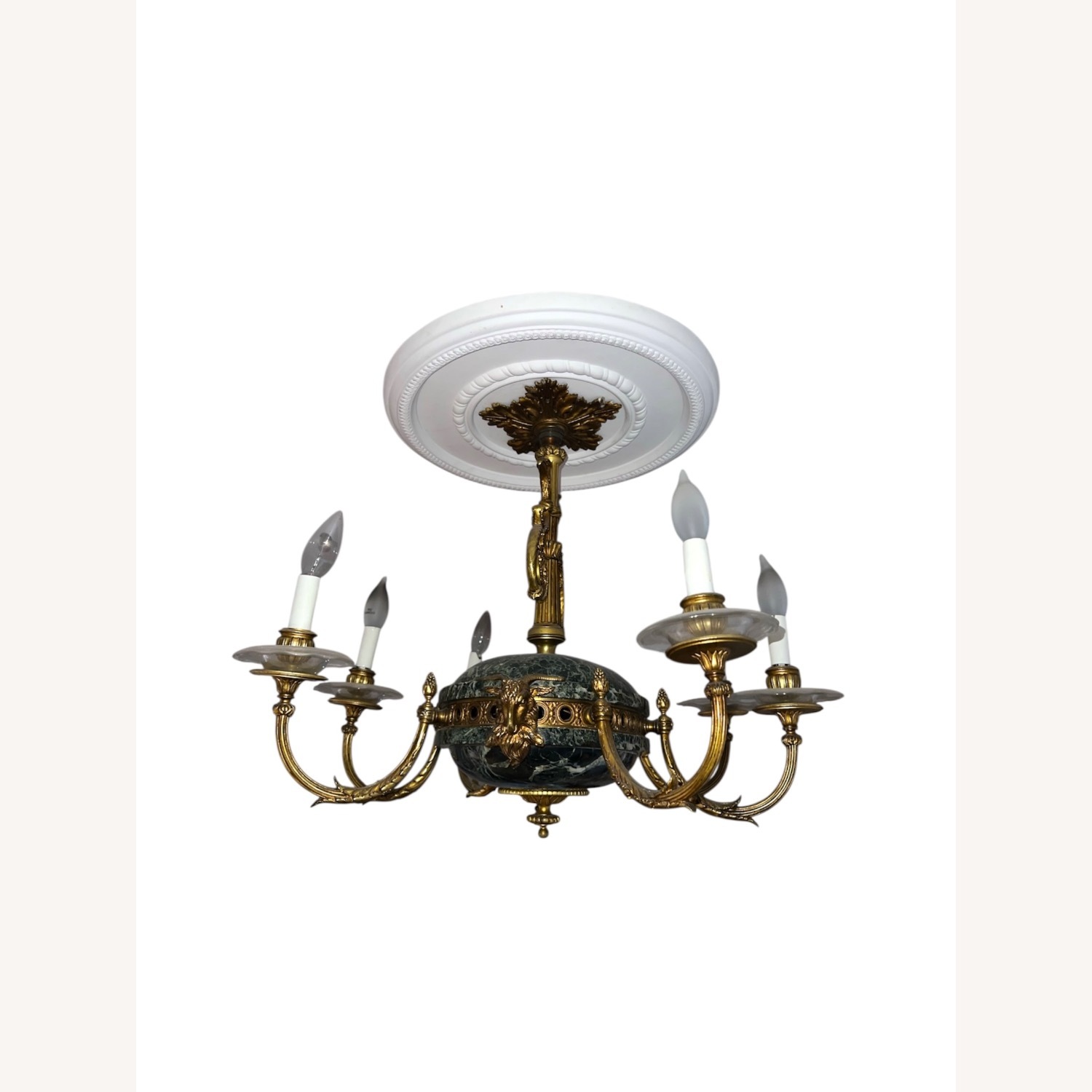 Imperial Gilt Bronze & Green Marble Chandelier - image-1