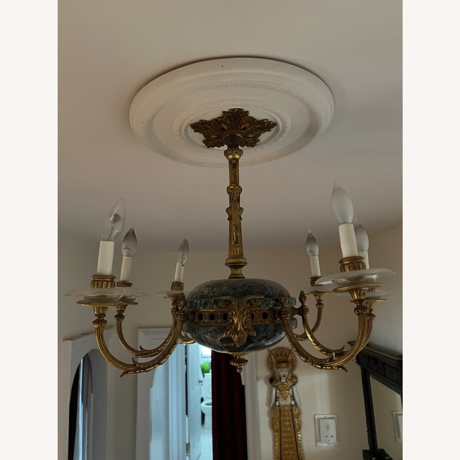 Imperial Gilt Bronze & Green Marble Chandelier - image-9