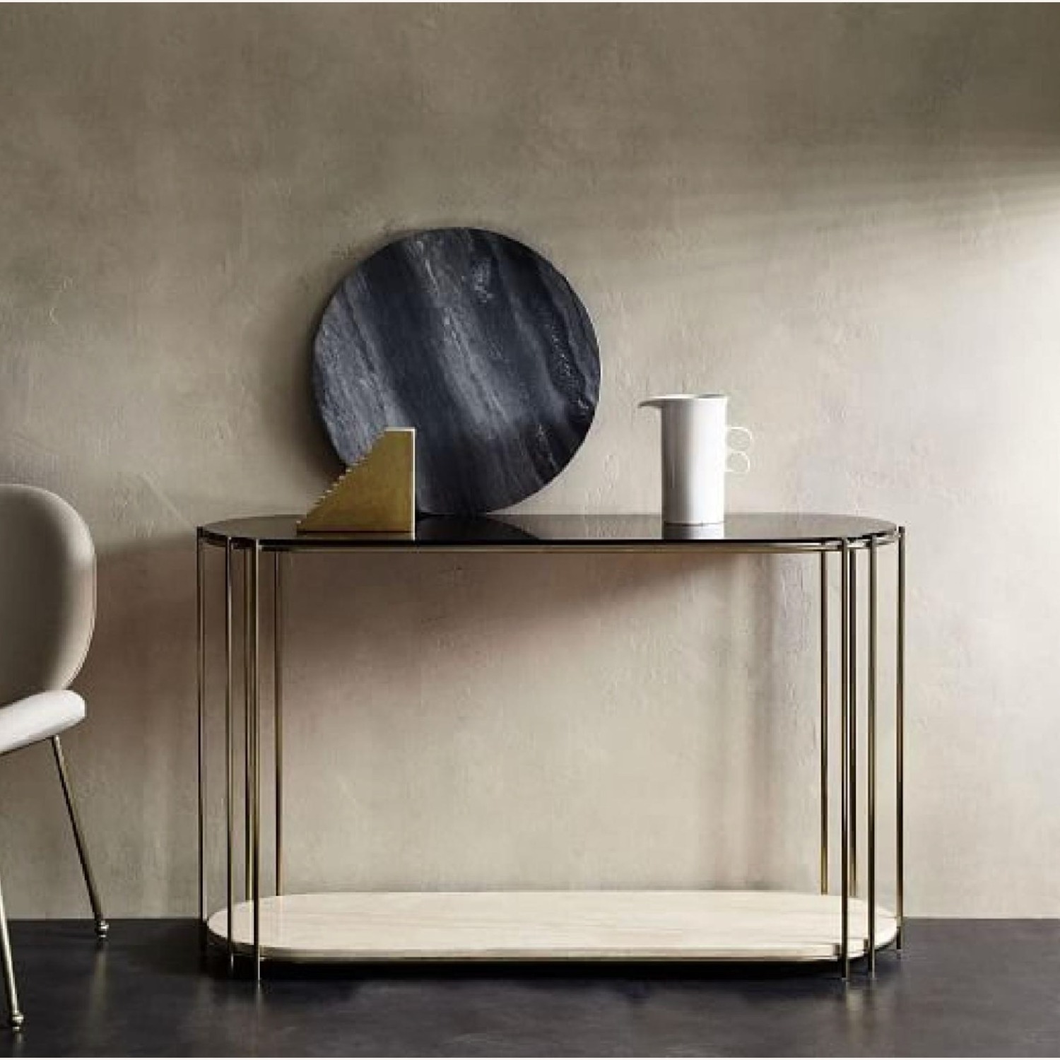 West Elm Messina Console - Bianco Crema Marble - image-1
