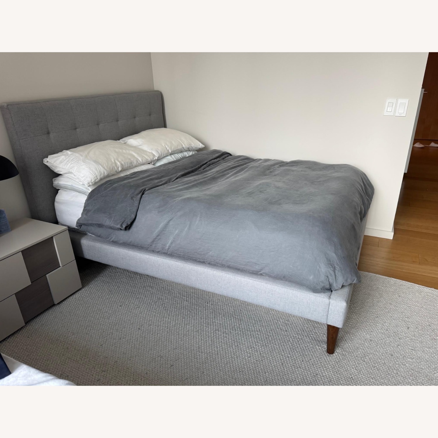 West Elm Grid Tufted Full Bed - Pewter Color  - image-1