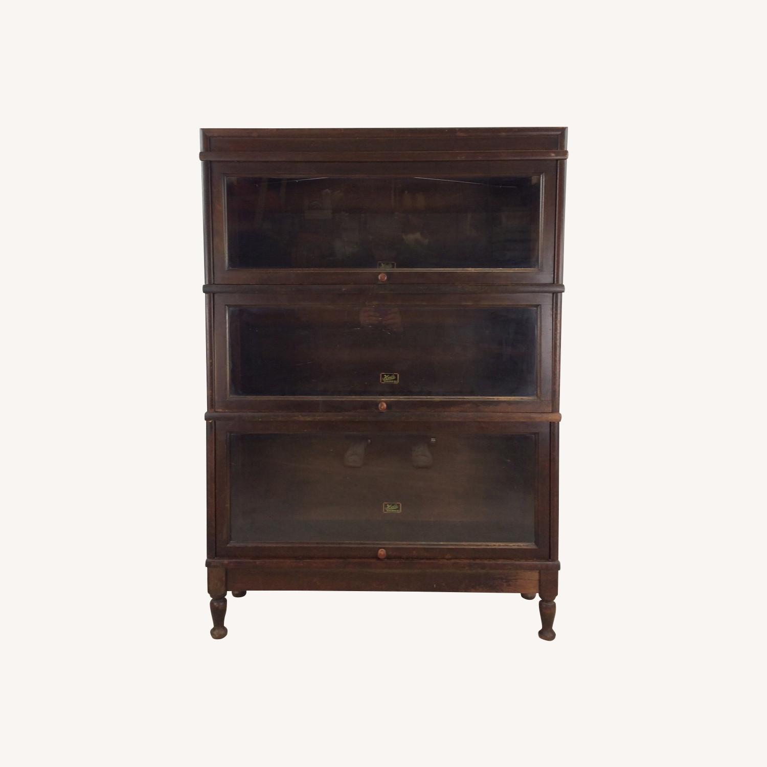 Antique Oak 3 Barrister Bookcase with Tapered Legs - image-0