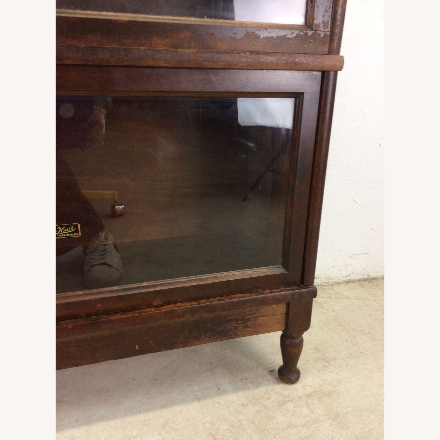 Antique Oak 3 Barrister Bookcase with Tapered Legs - image-8