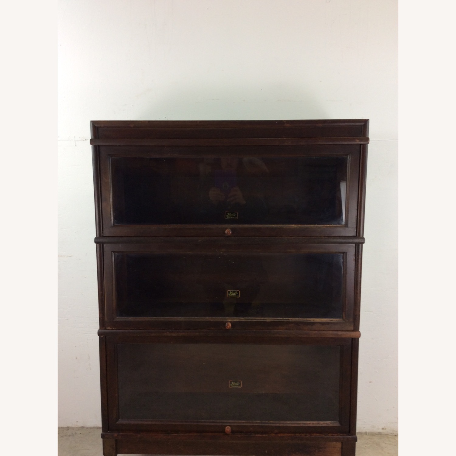 Antique Oak 3 Barrister Bookcase with Tapered Legs - image-2