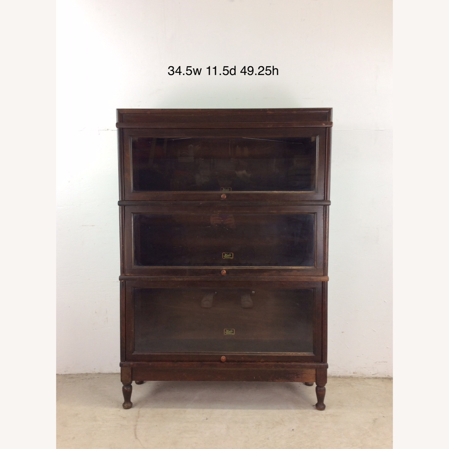 Antique Oak 3 Barrister Bookcase with Tapered Legs - image-22