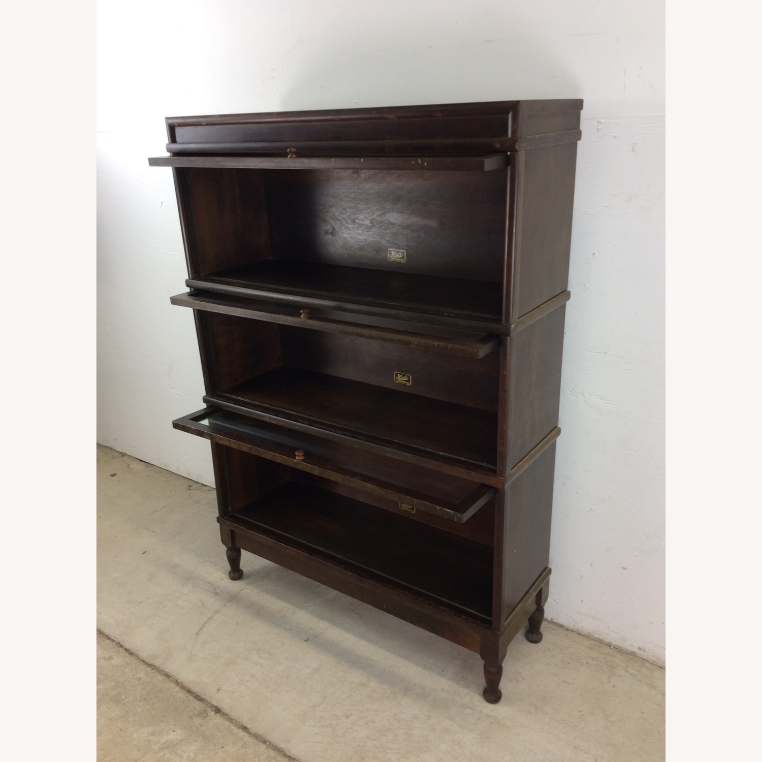 Antique Oak 3 Barrister Bookcase with Tapered Legs - image-15