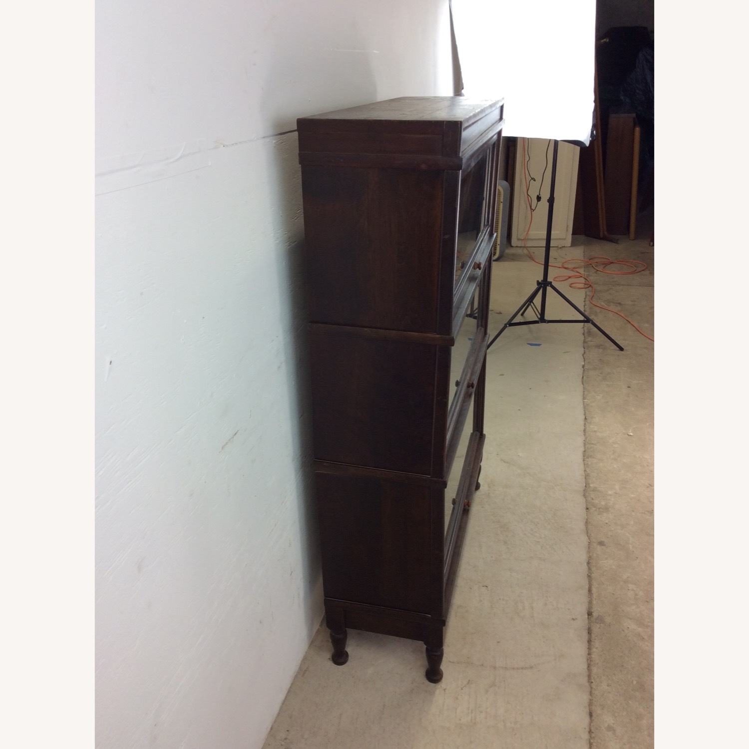 Antique Oak 3 Barrister Bookcase with Tapered Legs - image-21