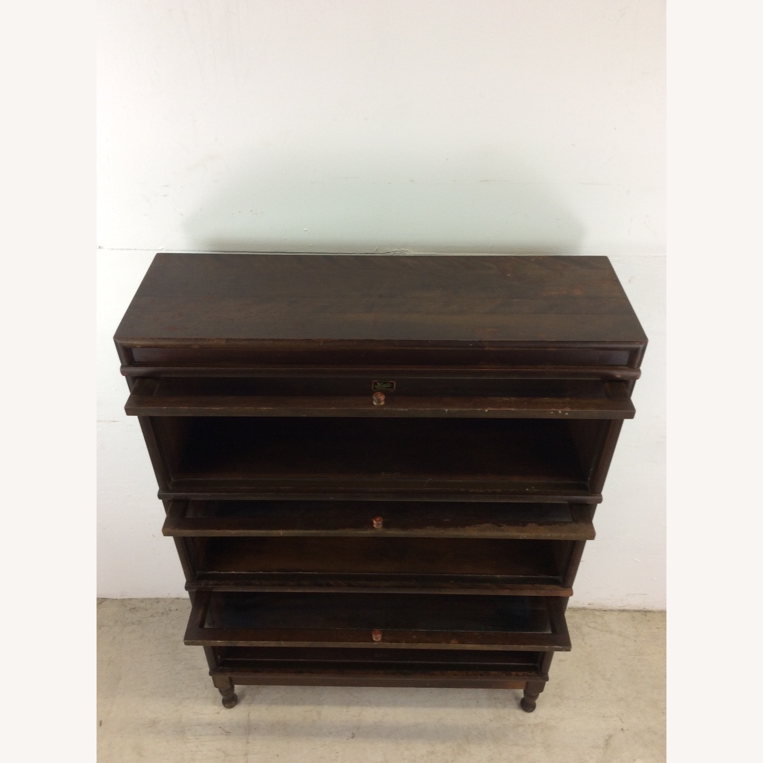 Antique Oak 3 Barrister Bookcase with Tapered Legs - image-16