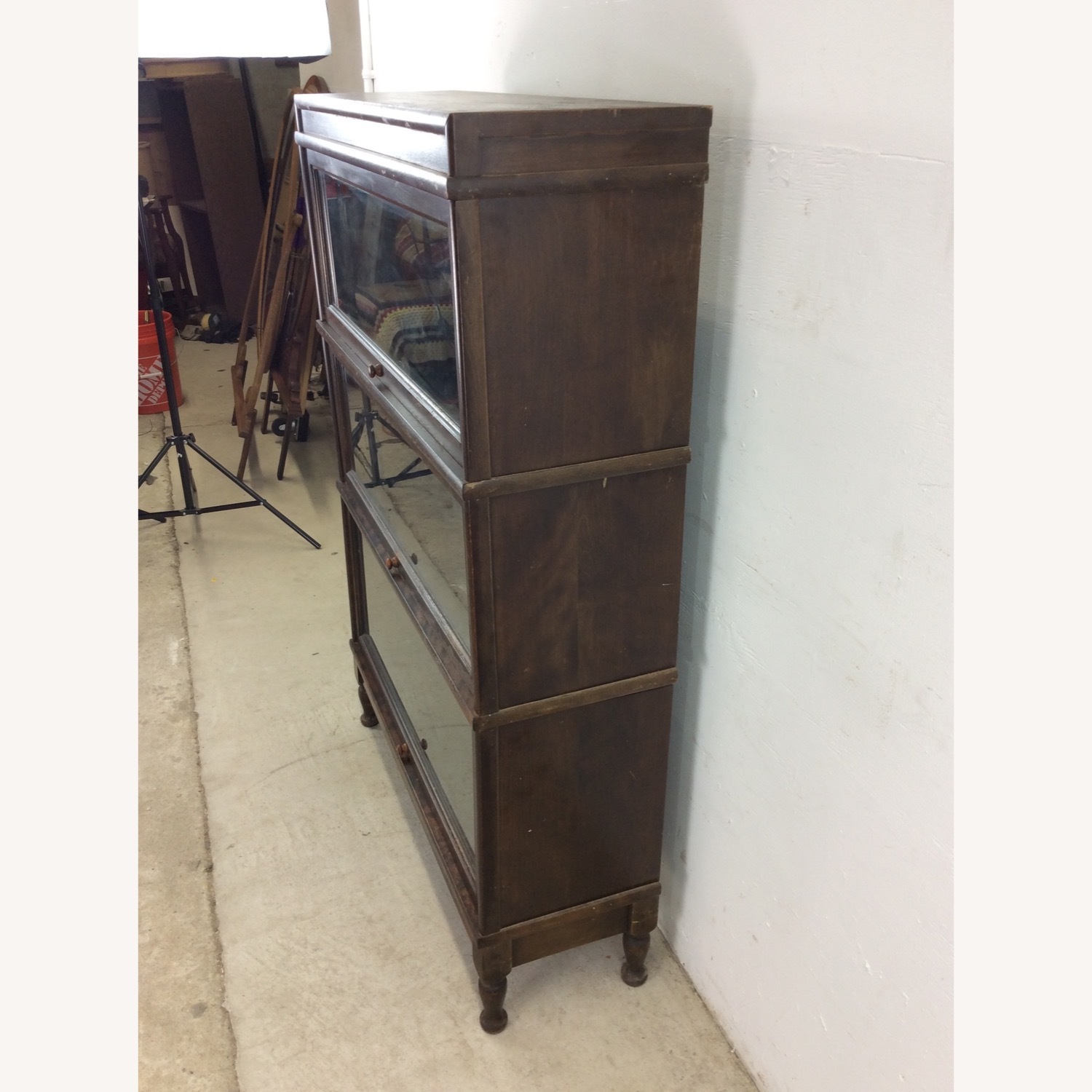 Antique Oak 3 Barrister Bookcase with Tapered Legs - image-17