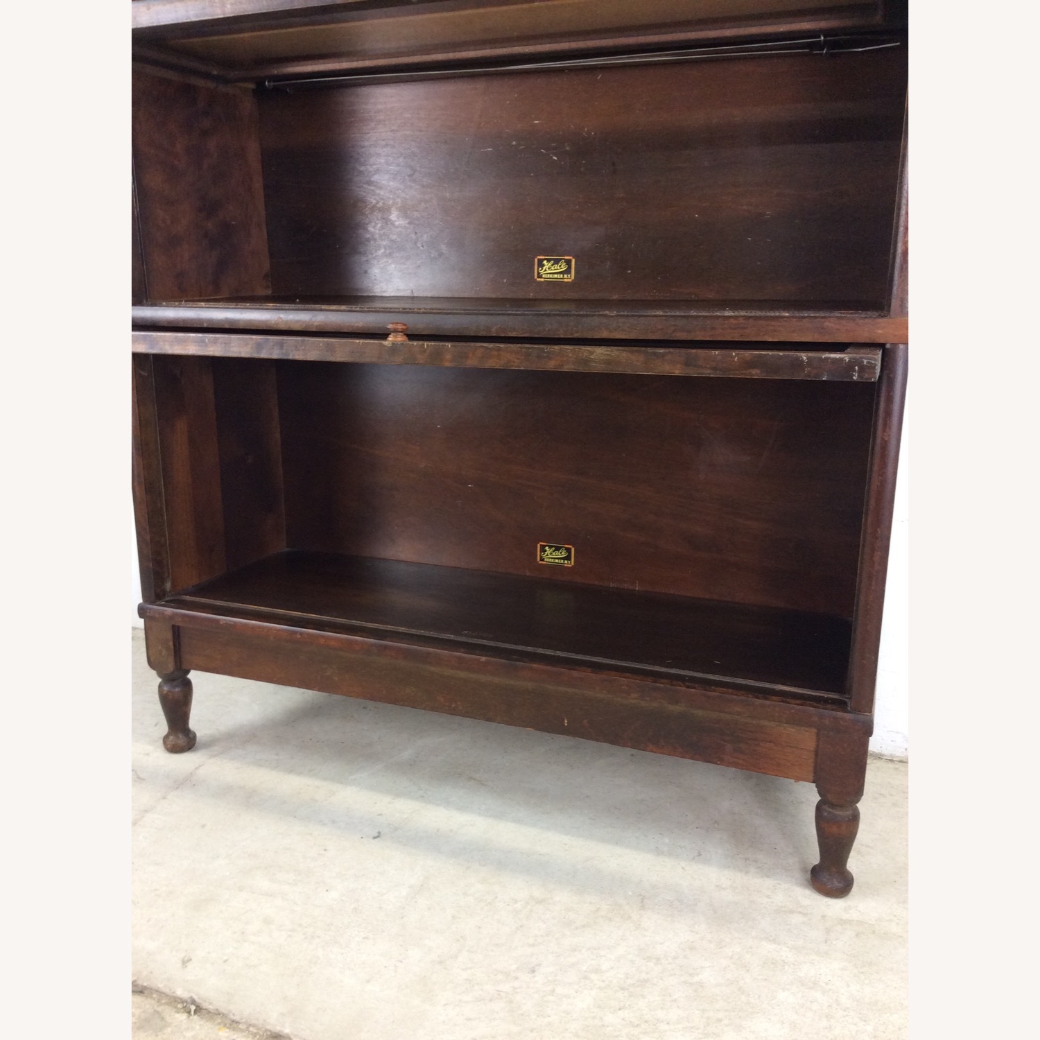 Antique Oak 3 Barrister Bookcase with Tapered Legs - image-13