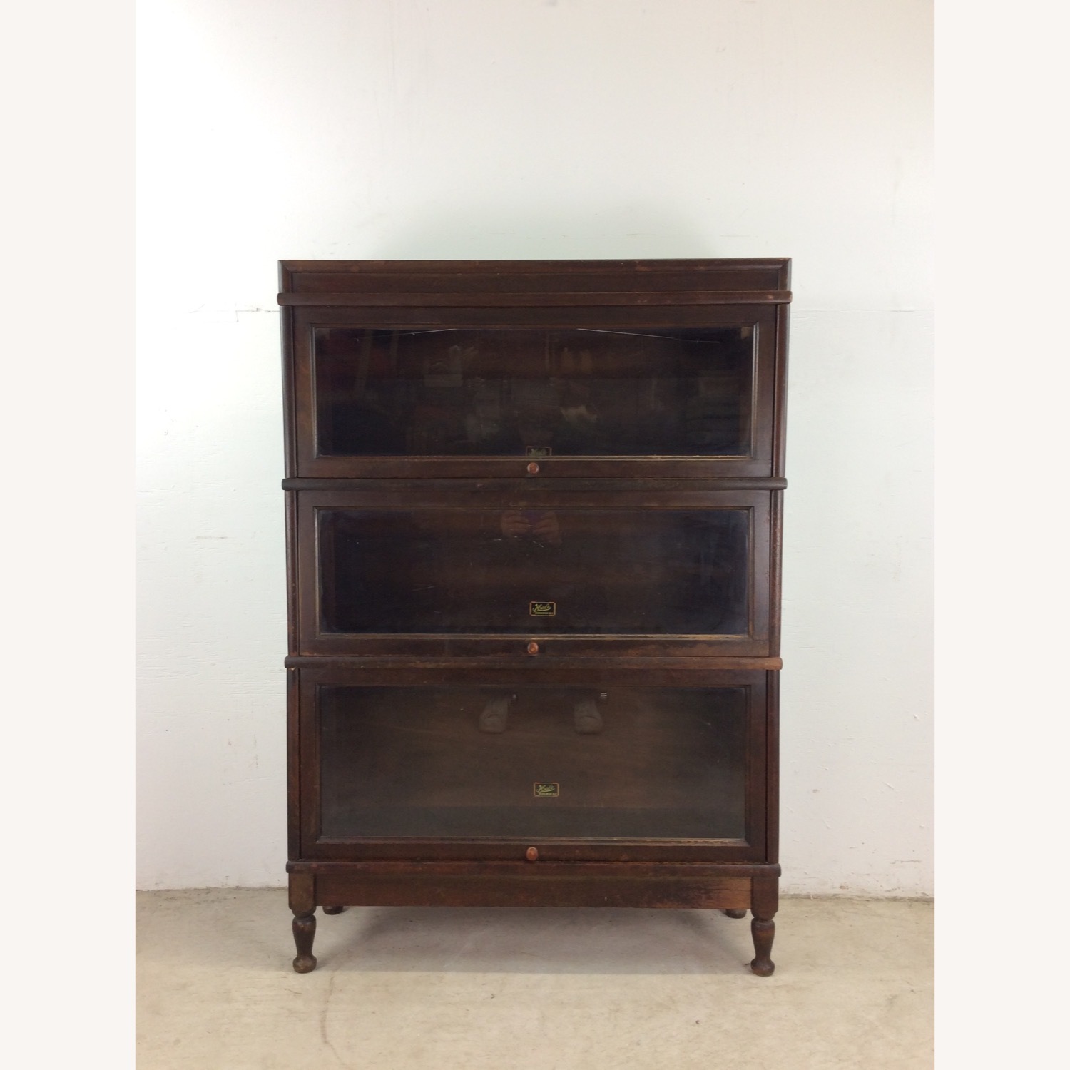 Antique Oak 3 Barrister Bookcase with Tapered Legs - image-1