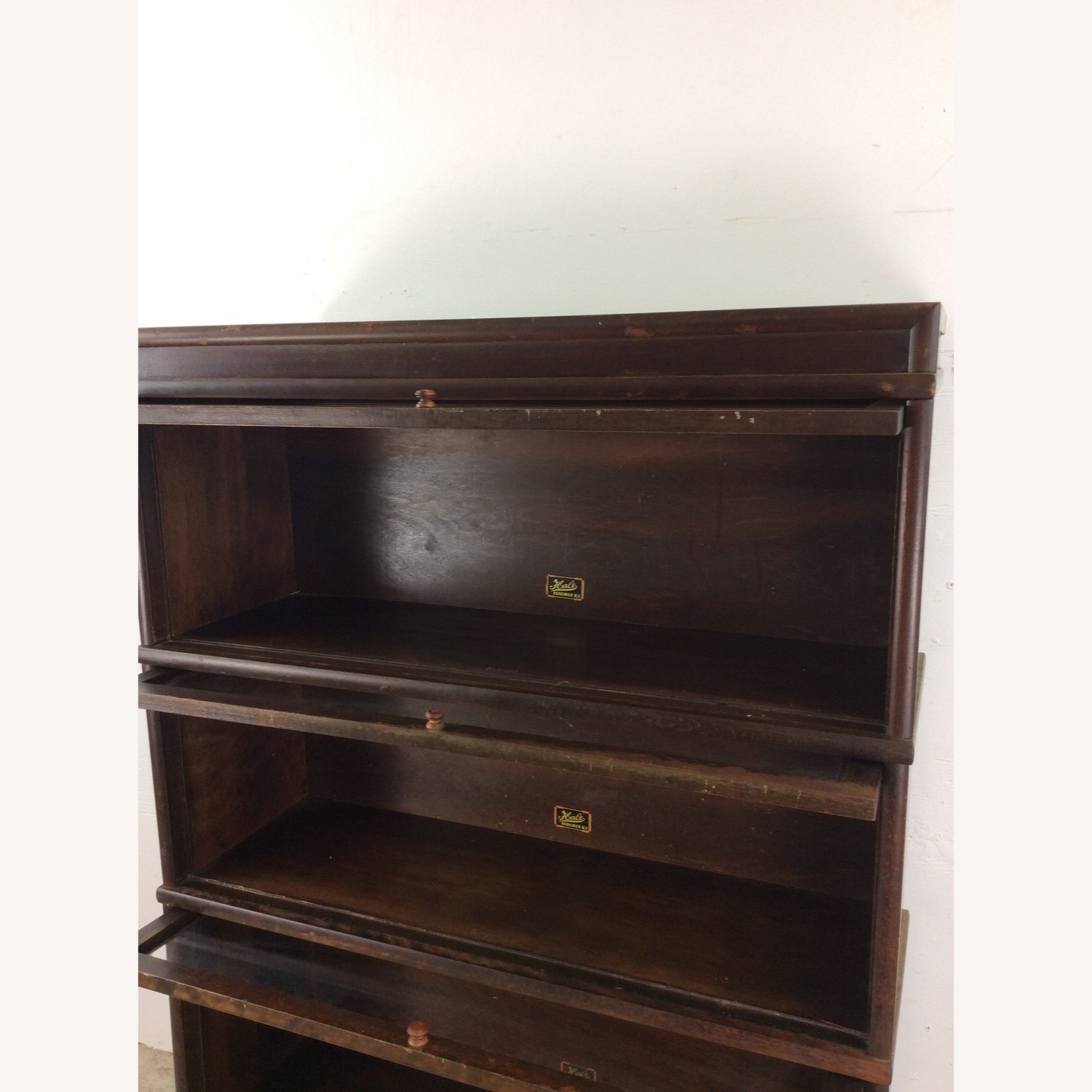 Antique Oak 3 Barrister Bookcase with Tapered Legs - image-12