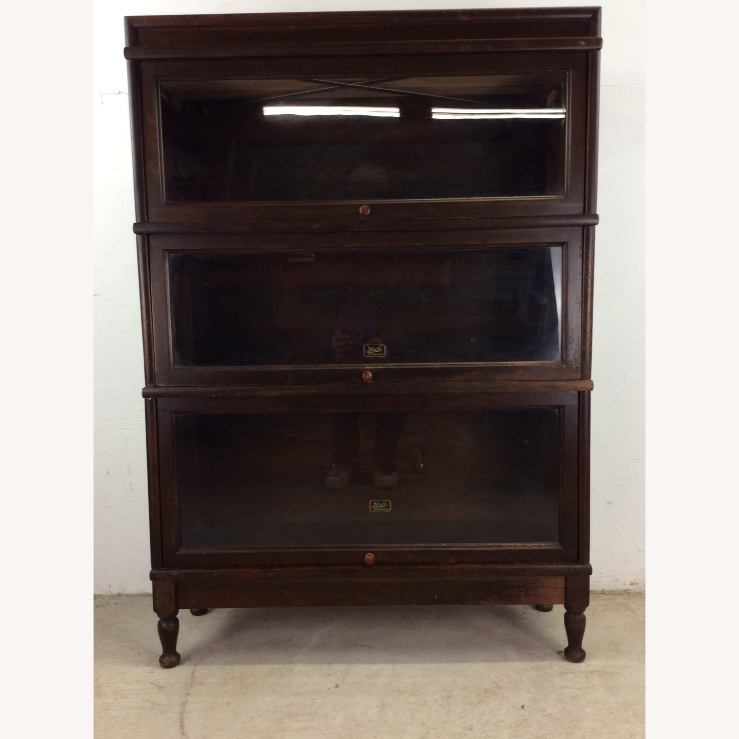 Antique Oak 3 Barrister Bookcase with Tapered Legs - image-3