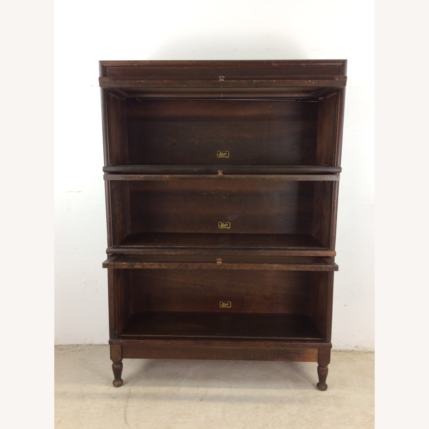 Antique Oak 3 Barrister Bookcase with Tapered Legs - image-10