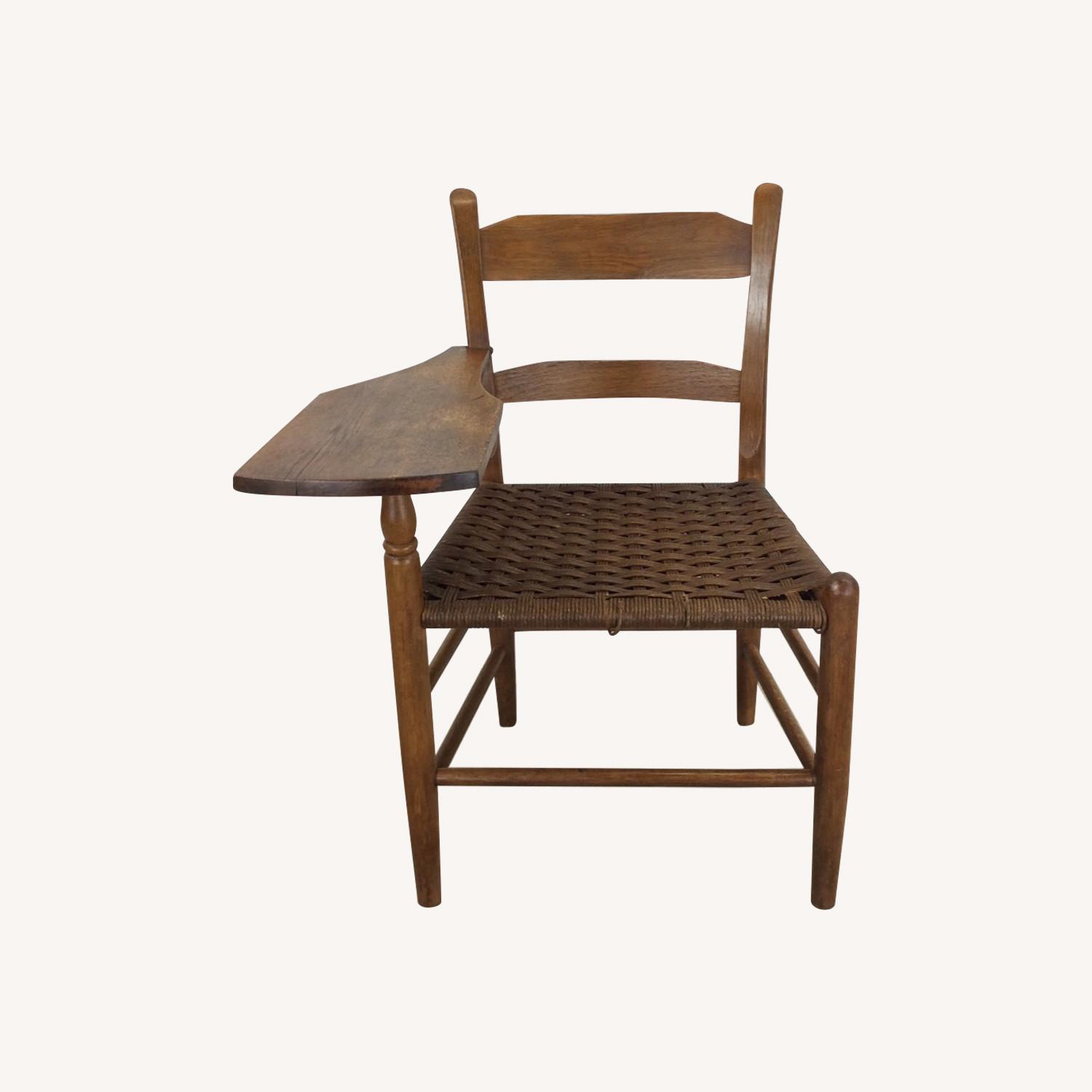 Antique Ladder Back Writing Chair with Rush Seat - image-0