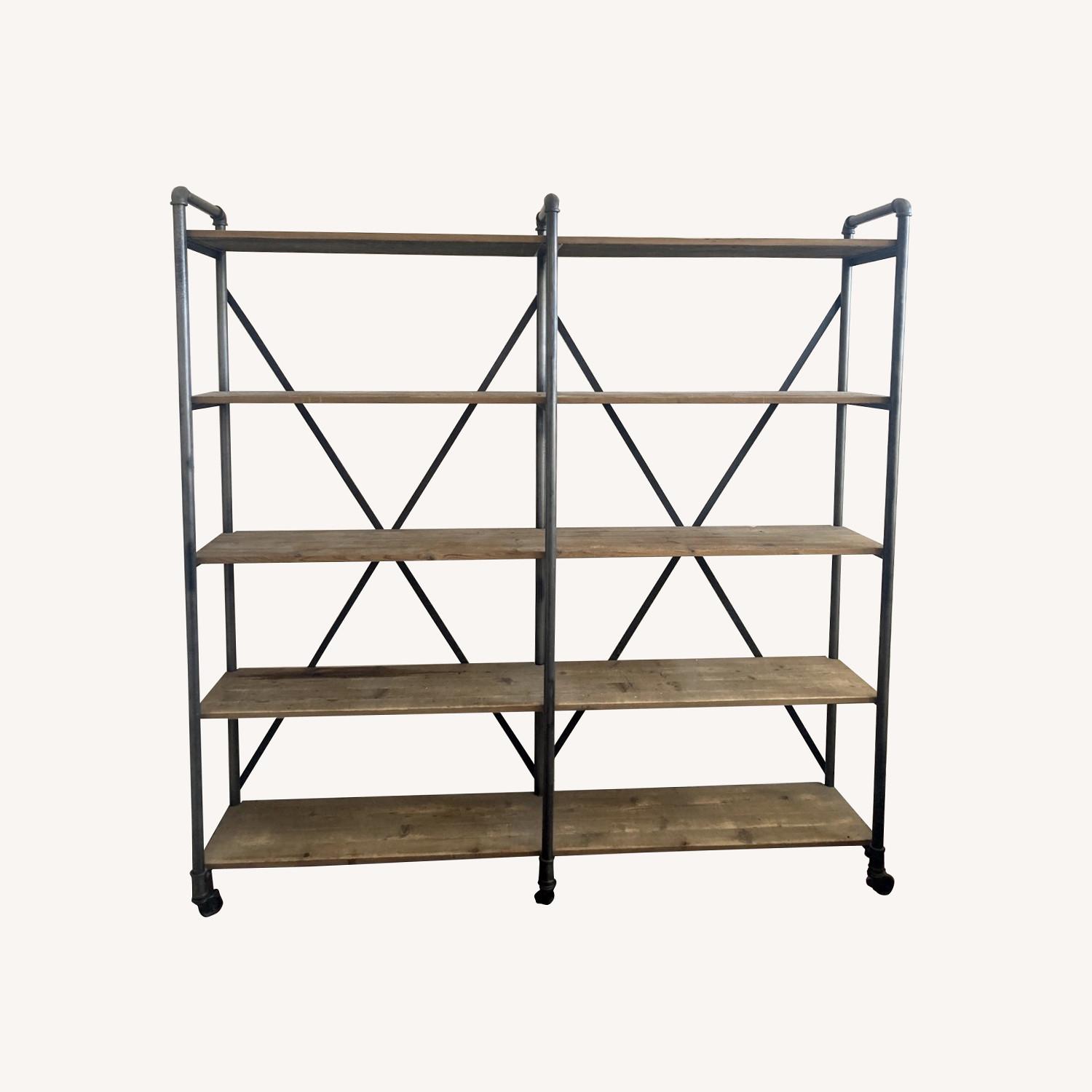 Wood and Metal Industrial Shelving Unit On Wheels - image-0
