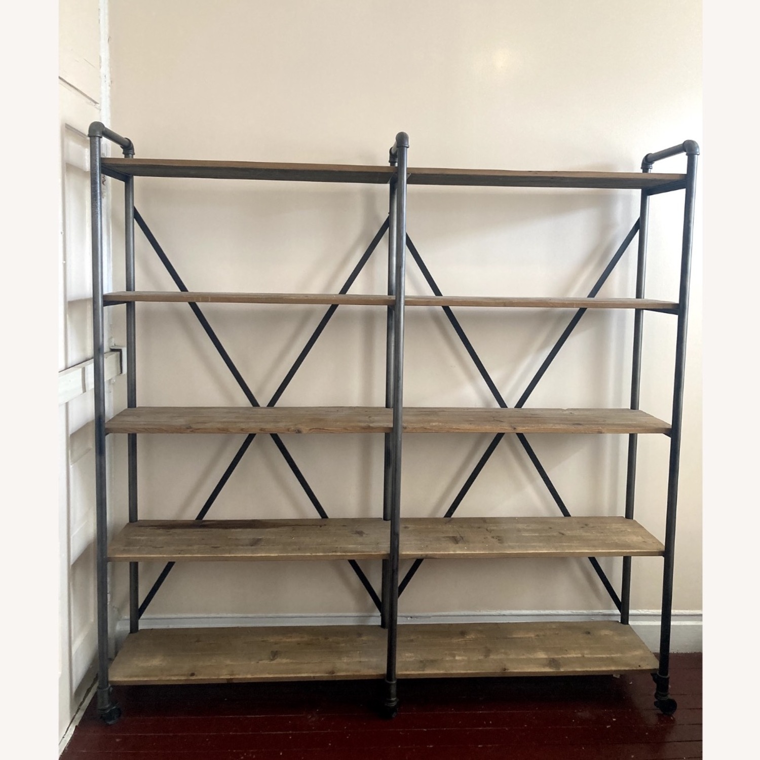 Wood and Metal Industrial Shelving Unit On Wheels - image-4