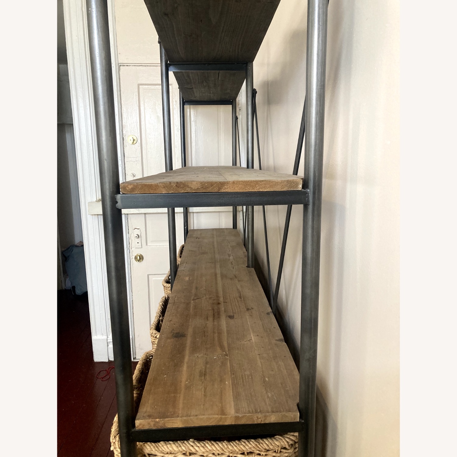 Wood and Metal Industrial Shelving Unit On Wheels - image-1